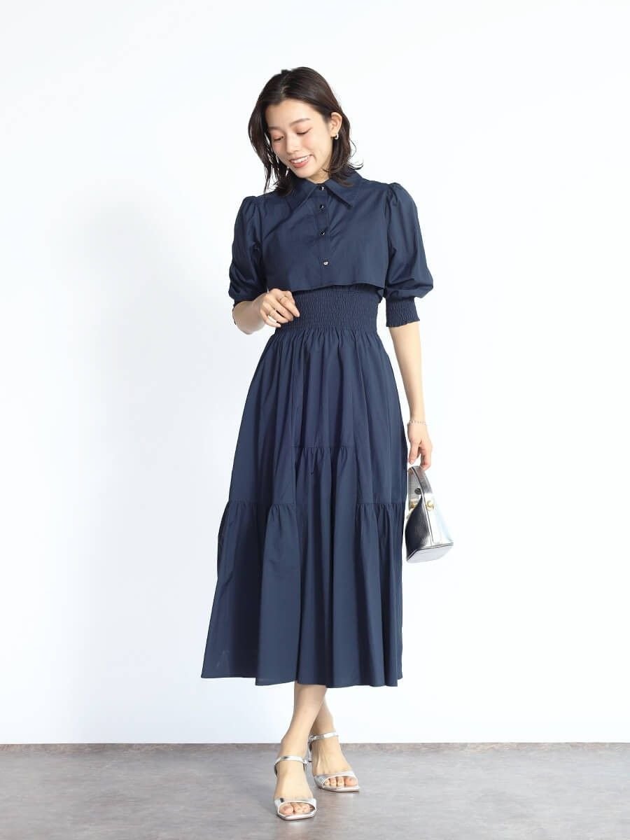 【ヴァン/Vin】のシャツディティールフレアワンピース インテリア・キッズ・メンズ・レディースファッション・服の通販 founy(ファニー) ファッション Fashion レディースファッション Fashion for Women ワンピース Dresses シャーリング Shirring, Ruched フレア Flare, Flared ネイビー|ID: prp329100004807153 ipo3291000000034883320