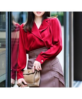 【ピンキーアンドダイアン/Pinky&Dianne】のダブルブレストブラウス 人気、トレンドファッション・服の通販 founy(ファニー) ファッション Fashion レディースファッション Fashion for Women トップス・カットソー Cut & Sew Tops シャツ・ブラウス・オフィスカジュアル Elegant Blouses & Button-Ups エレガント 上品 Elegant ギャザー Gathered, Ruffled クラシカル Classical, Vintage-Inspired サテン Satin, Glossy Fabric シルク Silk, 100% Silk ストレッチ Stretch, Stretchy Fabric ダブル Double, Double-Breasted ドレープ Drape, Draping Fabric フェイス Face, Facial Design フォーマル Formal, Dressy フロント Front, Front Design メタル Metal, Metal Parts ヨーク Yoke, Yoke Design |ID:prp329100004807154