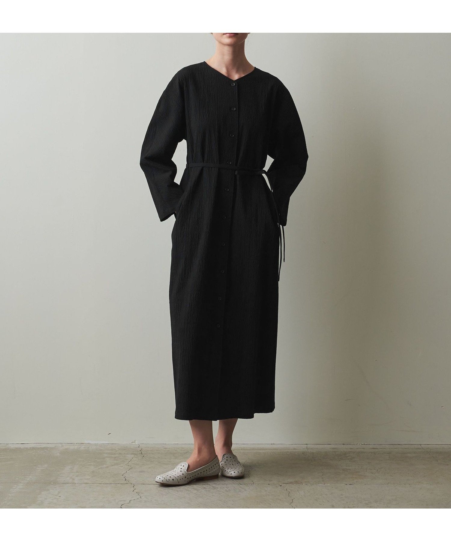 【ユナイテッドアローズ/UNITED ARROWS】のSteven Alan コットン Vネック ワンピース インテリア・キッズ・メンズ・レディースファッション・服の通販 founy(ファニー) ファッション Fashion レディースファッション Fashion for Women ワンピース Dresses シェイプ Shape, Slim Fit フロント Front, Front Design 羽織 Haori, Light Jacket ロング Long, Long-Length アウトレット Outlet / Clearance BLACK|ID: prp329100004807171 ipo3291000000034883495