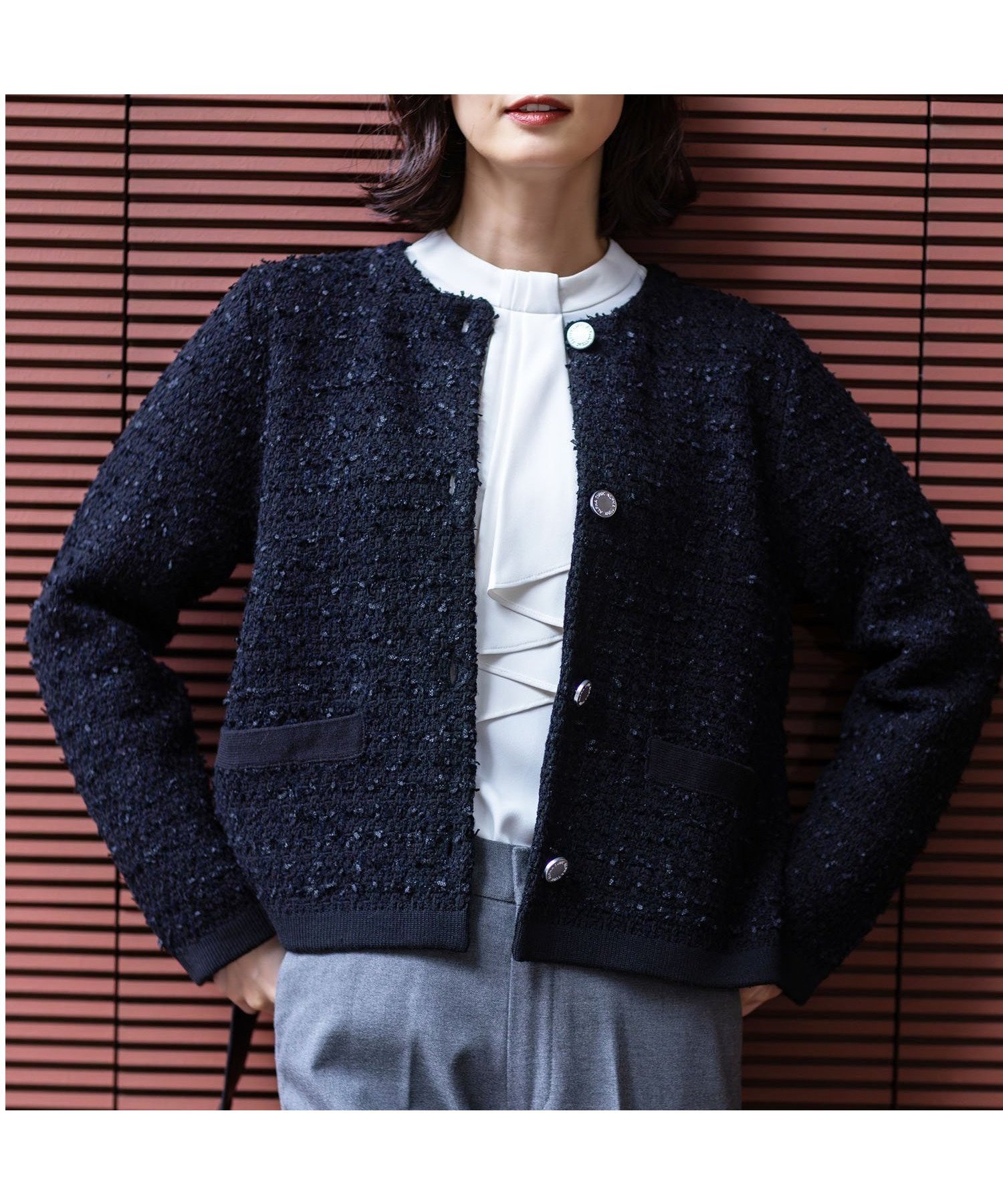 【エーシーデザインバイアルファキュービック/A/C DESIGN BY ALPHACUBIC】のツイードニットカーディガン 人気、トレンドファッション・服の通販 founy(ファニー) ファッション Fashion レディースファッション Fashion for Women トップス・カットソー Cut & Sew Tops ニット Knit Tops & Sweaters カーディガン・羽織り Layered Style Cardigans おすすめ Recommended / Our Picks カーディガン Cardigan, Knitwear コンパクト Compact, Small Size ツイード Twill, Twill Weave フィット Fit, Slim Fit エレガント 上品 Elegant other-1|ID: prp329100004807182 ipo3291000000034883575