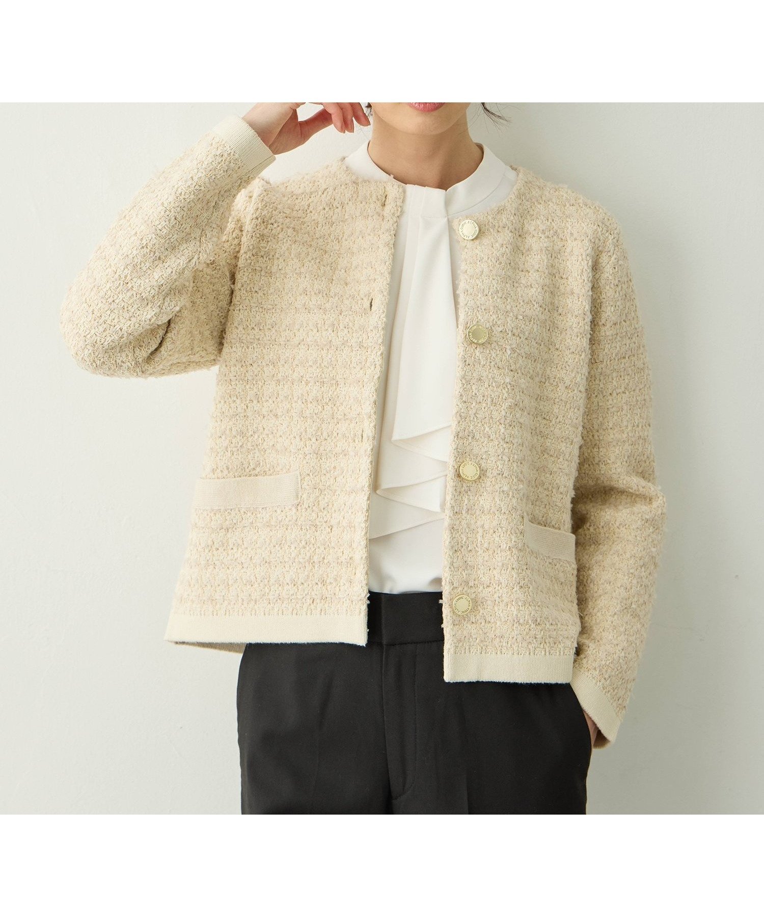 【エーシーデザインバイアルファキュービック/A/C DESIGN BY ALPHACUBIC】のツイードニットカーディガン インテリア・キッズ・メンズ・レディースファッション・服の通販 founy(ファニー) ファッション Fashion レディースファッション Fashion for Women トップス・カットソー Cut & Sew Tops ニット Knit Tops & Sweaters カーディガン・羽織り Layered Style Cardigans おすすめ Recommended / Our Picks カーディガン Cardigan, Knitwear コンパクト Compact, Small Size ツイード Twill, Twill Weave フィット Fit, Slim Fit エレガント 上品 Elegant ベージュ|ID: prp329100004807182 ipo3291000000034883579