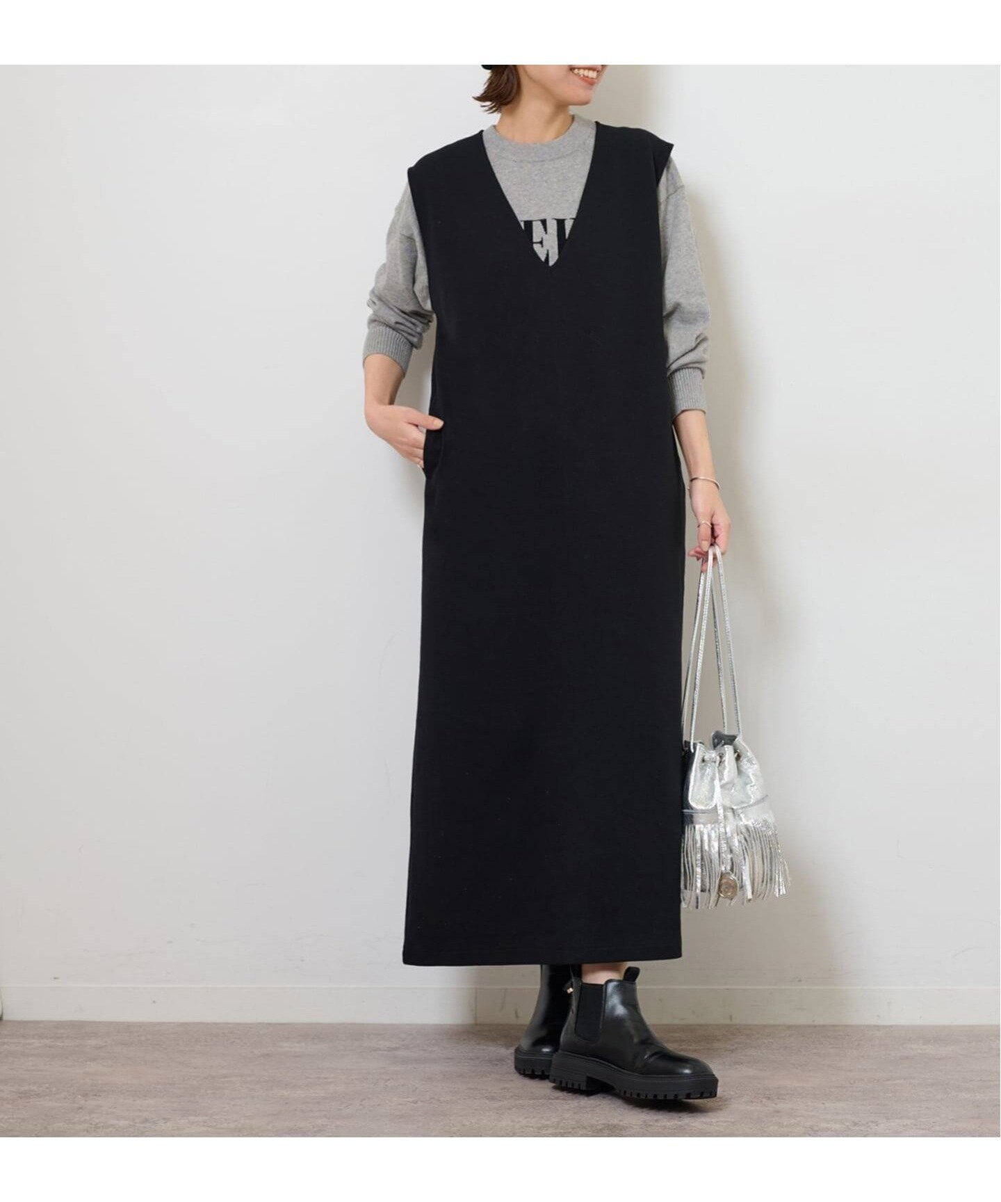 【ジャーナルスタンダード レリューム/JOURNAL STANDARD relume】のCTダンボールIラインワンピース インテリア・キッズ・メンズ・レディースファッション・服の通販 founy(ファニー) 　ファッション　Fashion　レディースファッション　Fashion for Women　ワンピース　Dresses　2025年　2025　2025-2026秋冬・A/W　Autumn/Winter 2025–26 AW25–26　インナー　Innerwear　ジャケット　Jacket, Outerwear　ストレッチ　Stretch, Stretchy Fabric　スリット　Slit, Slit Detail　冬　Winter / This Winter　ブラック|ID: prp329100004807183 ipo3291000000034883590