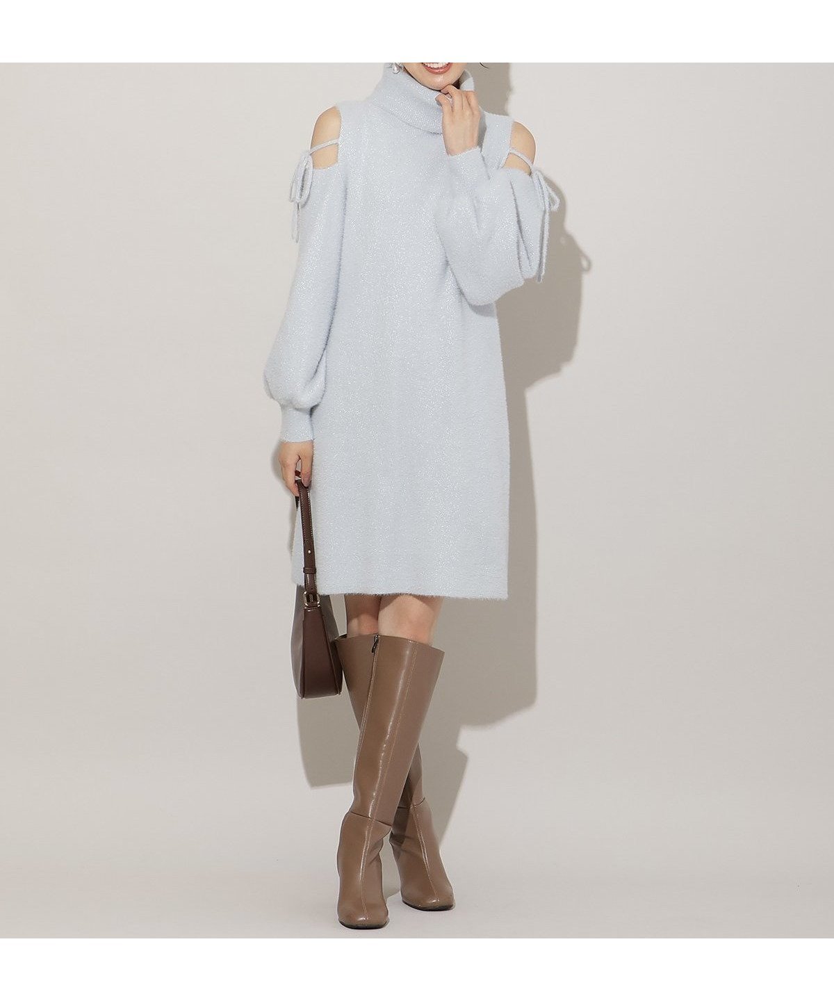 【ウィルセレクション/WILLSELECTION】のオープンショルダーラメフェザーニットワンピース インテリア・キッズ・メンズ・レディースファッション・服の通販 founy(ファニー) ファッション Fashion レディースファッション Fashion for Women ワンピース Dresses ニットワンピース Knit Dresses ショルダー Shoulder, Shoulder Strap スウィート Sweet, Cute Style フェザー Feather, Feather Detail ブルゾン Blouson, Bomber Jacket ラベンダー Lavender リボン Ribbon, Bow サックス|ID: prp329100004807189 ipo3291000000034883662