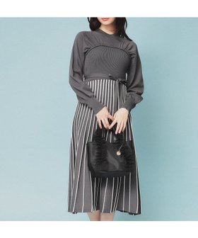 【インデックス/INDEX】のビスチェライクバイカラーニットワンピース【洗濯機洗い可】 人気、トレンドファッション・服の通販 founy(ファニー) ファッション Fashion レディースファッション Fashion for Women ワンピース Dresses ニットワンピース Knit Dresses おすすめ Recommended / Our Picks エレガント 上品 Elegant スマート Smart, Elegant ビスチェ Bustier, Corset Top フロント Front, Front Design プリーツ Pleats, Pleated ポケット Pocket, Pocket Detail リボン Ribbon, Bow 切替 Switching, Contrast Panel |ID:prp329100004807211