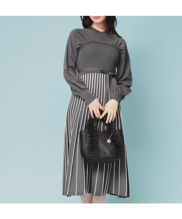 【インデックス/INDEX】のビスチェライクバイカラーニットワンピース【洗濯機洗い可】 インテリア・キッズ・メンズ・レディースファッション・服の通販 founy(ファニー) 　ファッション　Fashion　レディースファッション　Fashion for Women　ワンピース　Dresses　ニットワンピース　Knit Dresses　おすすめ　Recommended / Our Picks　エレガント 上品　Elegant　スマート　Smart, Elegant　ビスチェ　Bustier, Corset Top　フロント　Front, Front Design　プリーツ　Pleats, Pleated　ポケット　Pocket, Pocket Detail　リボン　Ribbon, Bow　切替　Switching, Contrast Panel　チャコールグレー|ID: prp329100004807211 ipo3291000000034883896