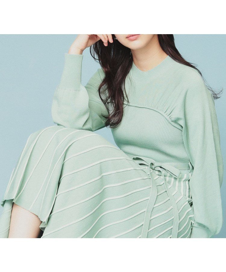 【インデックス/INDEX】のビスチェライクバイカラーニットワンピース【洗濯機洗い可】 インテリア・キッズ・メンズ・レディースファッション・服の通販 founy(ファニー) 　ファッション　Fashion　レディースファッション　Fashion for Women　ワンピース　Dresses　ニットワンピース　Knit Dresses　おすすめ　Recommended / Our Picks　エレガント 上品　Elegant　スマート　Smart, Elegant　ビスチェ　Bustier, Corset Top　フロント　Front, Front Design　プリーツ　Pleats, Pleated　ポケット　Pocket, Pocket Detail　リボン　Ribbon, Bow　切替　Switching, Contrast Panel　ミントグリーン|ID: prp329100004807211 ipo3291000000034883898