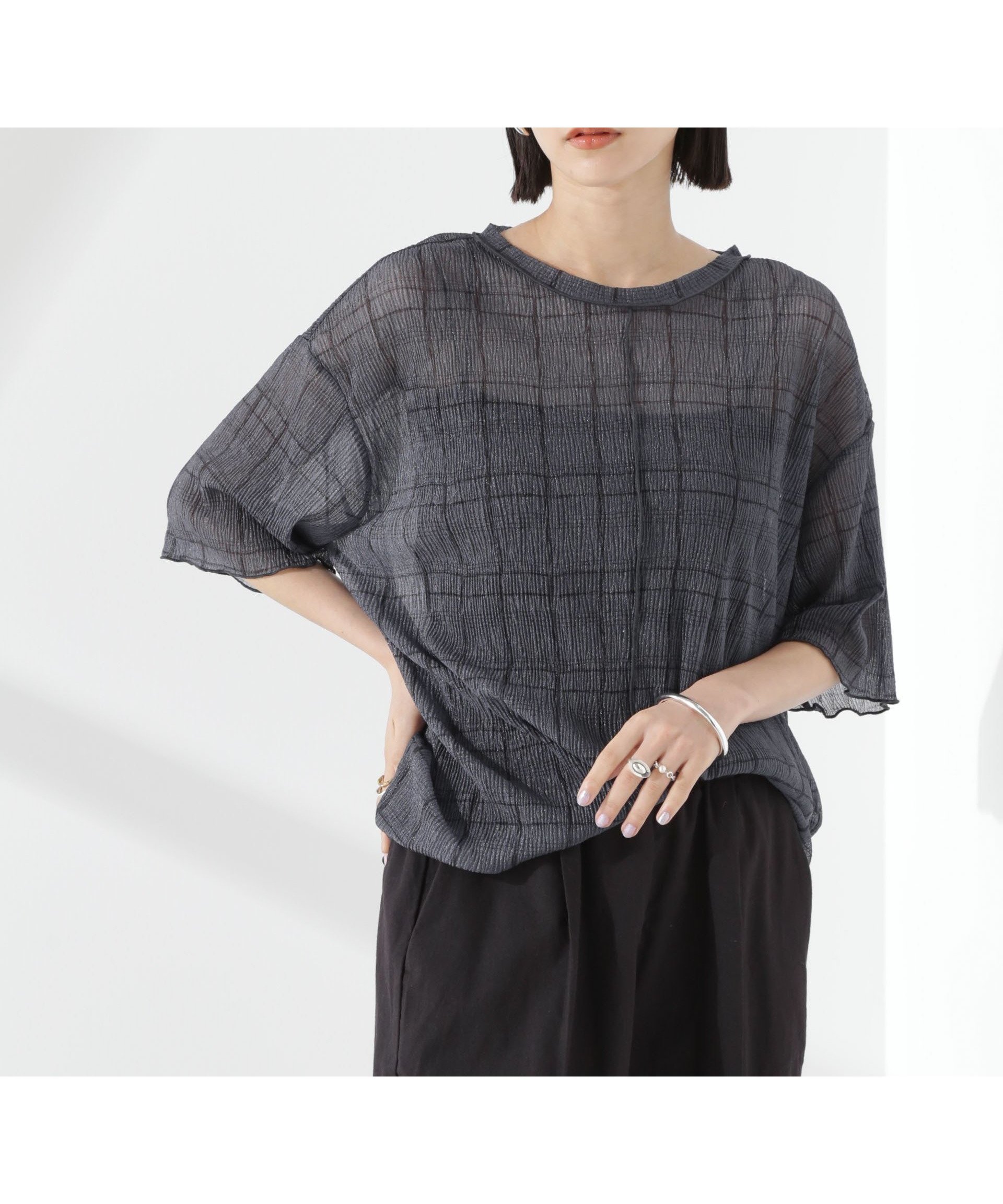 【ナノ ユニバース/nano universe】の楊柳チェックシアーカットTシャツ 人気、トレンドファッション・服の通販 founy(ファニー) 　ファッション　Fashion　レディースファッション　Fashion for Women　トップス・カットソー　Cut & Sew Tops　シャツ・ブラウス・オフィスカジュアル　Elegant Blouses & Button-Ups　ロングTシャツ・Tシャツ　Longline T-Shirts & Tees　ウォッシャブル　Machine Washable　春　Spring　カットソー　Cut and Sewn Top　キャミソール　Camisole, Spaghetti Strap Top　シアー　Sheer, See-Through　タンク　Tank Top, Sleeveless Top　チェック　Check, Plaid, Tartan　ロング　Long, Long-Length　S/S・春夏　SS, Spring/Summer, Warm Season　アウトレット　Outlet / Clearance　おすすめ　Recommended / Our Picks　夏　Summer　エレガント 上品　Elegant　2025年　2025　2025春夏・S/S　Spring/Summer 2025 SS25　 other-1|ID: prp329100004807268 ipo3291000000034884278