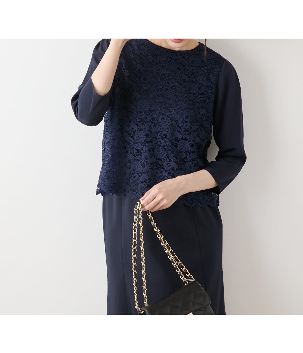 【ニューヨーカー/NEWYORKER】のTR天竺フラワーレース 7分袖プルオーバー インテリア・キッズ・メンズ・レディースファッション・服の通販 founy(ファニー) 　ファッション　Fashion　レディースファッション　Fashion for Women　トップス・カットソー　Cut & Sew Tops　カジュアルプルオーバー・ニットトップス　Pullovers & Knit Tops / Casual Pullovers　インナー　Innerwear　オケージョン　Occasion Wear　カッティング　Cutting Detail　ジャケット　Jacket, Outerwear　スカラップ　Scallop, Scalloped Edge　フラワー　Flower, Floral　プレーン　Plain, Simple　モチーフ　Motif, Design Theme　レース　Lace, Lace Fabric　ロング　Long, Long-Length　A/W・秋冬　Autumn/Winter　おすすめ　Recommended / Our Picks　エレガント 上品　Elegant　ビジネス 仕事 通勤　Business / Work / Commuting　ネイビー|ID: prp329100004807278 ipo3291000000034884361