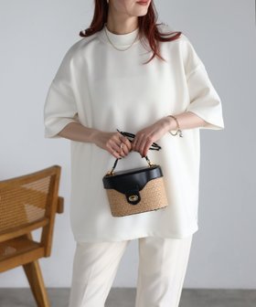 【リラクロ/relaclo】のmitis/モックネックゆったりダンボール半袖Tee 人気、トレンドファッション・服の通販 founy(ファニー) ファッション Fashion レディースファッション Fashion for Women トップス・カットソー Cut & Sew Tops エレガント 上品 Elegant ショート Short, Short Length スリーブ Sleeve, Long Sleeve / Short Sleeve モックネック Mock Neck, Short Turtleneck 半袖 Short Sleeve, Half Sleeve |ID:prp329100004807286