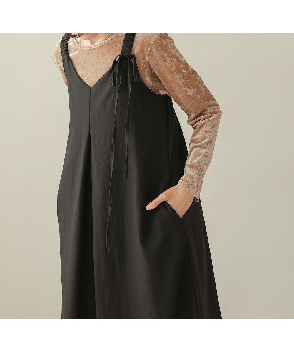 【バブ ブージュルード/Bab Bou Jeloud】のマットサテンタックリボンワンピース インテリア・キッズ・メンズ・レディースファッション・服の通販 founy(ファニー) ファッション Fashion レディースファッション Fashion for Women ワンピース Dresses アクセサリー Fashion Accessories インナー Innerwear シャーリング Shirring, Ruched ショルダー Shoulder, Shoulder Strap スマート Smart, Elegant チェック Check, Plaid, Tartan ドレープ Drape, Draping Fabric リブニット Rib Knit, Ribbed Knit リボン Ribbon, Bow 再入荷 Restock / Back in Stock BLACK|ID: prp329100004807863 ipo3291000000034889041