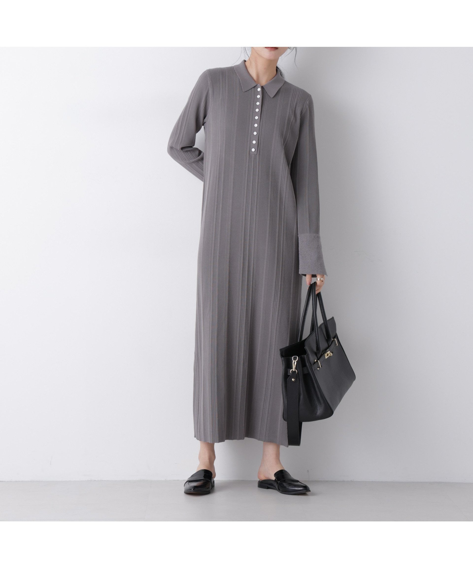 【ナノ ユニバース/nano universe】の衿付きランダムリブニットワンピース インテリア・キッズ・メンズ・レディースファッション・服の通販 founy(ファニー) 　ファッション　Fashion　レディースファッション　Fashion for Women　ワンピース　Dresses　ニットワンピース　Knit Dresses　ウォッシャブル　Machine Washable　クラシック　Classic, Timeless Style　ショート　Short, Short Length　スリット　Slit, Slit Detail　ブルゾン　Blouson, Bomber Jacket　ロング　Long, Long-Length　おすすめ　Recommended / Our Picks　エレガント 上品　Elegant　2026年　2026　グレー|ID: prp329100004807872 ipo3291000000034889110