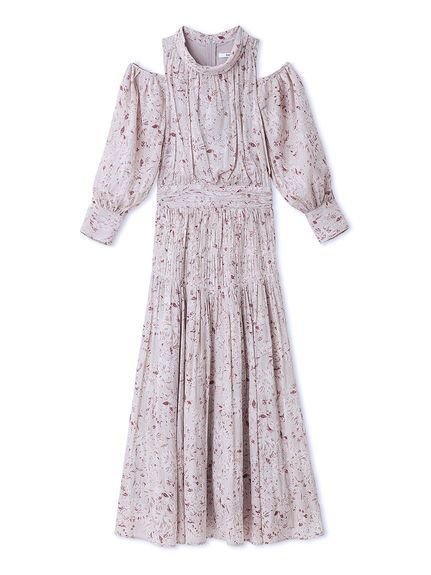 【スナイデル/SNIDEL】のコールドショルダーロングワンピース インテリア・キッズ・メンズ・レディースファッション・服の通販 founy(ファニー) 　ファッション　Fashion　レディースファッション　Fashion for Women　ワンピース　Dresses　ウェーブ　Wavy Pattern　エレガント 上品　Elegant　カフス　Cuff Design　ギャザー　Gathered, Ruffled　シャーリング　Shirring, Ruched　スマート　Smart, Elegant　スリーブ　Sleeve, Long Sleeve / Short Sleeve　ドレープ　Drape, Draping Fabric　人気　Popular, Best Seller　ハイネック　High Neck, Mock Neck　プリーツ　Pleats, Pleated　無地　Plain, Solid Color　おすすめ　Recommended / Our Picks　PNK[066]|ID: prp329100004807885 ipo3291000000034889257