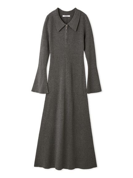 【スナイデル/SNIDEL】のSustainableスキッパーニットワンピース インテリア・キッズ・メンズ・レディースファッション・服の通販 founy(ファニー) 　ファッション　Fashion　レディースファッション　Fashion for Women　ワンピース　Dresses　ニットワンピース　Knit Dresses　ウェーブ　Wavy Pattern　エレガント 上品　Elegant　シンプル　Simple, Minimal　スキッパー　Skipper, Open Collar　スマート　Smart, Elegant　スリット　Slit, Slit Detail　スリーブ　Sleeve, Long Sleeve / Short Sleeve　センター　Center, Center Line　デコルテ　Décolleté, Neckline　ドッキング　Docking, Mixed Material　フレア　Flare, Flared　フロント　Front, Front Design　ロング　Long, Long-Length　おすすめ　Recommended / Our Picks　GRY[006]|ID: prp329100004807886 ipo3291000000034889266