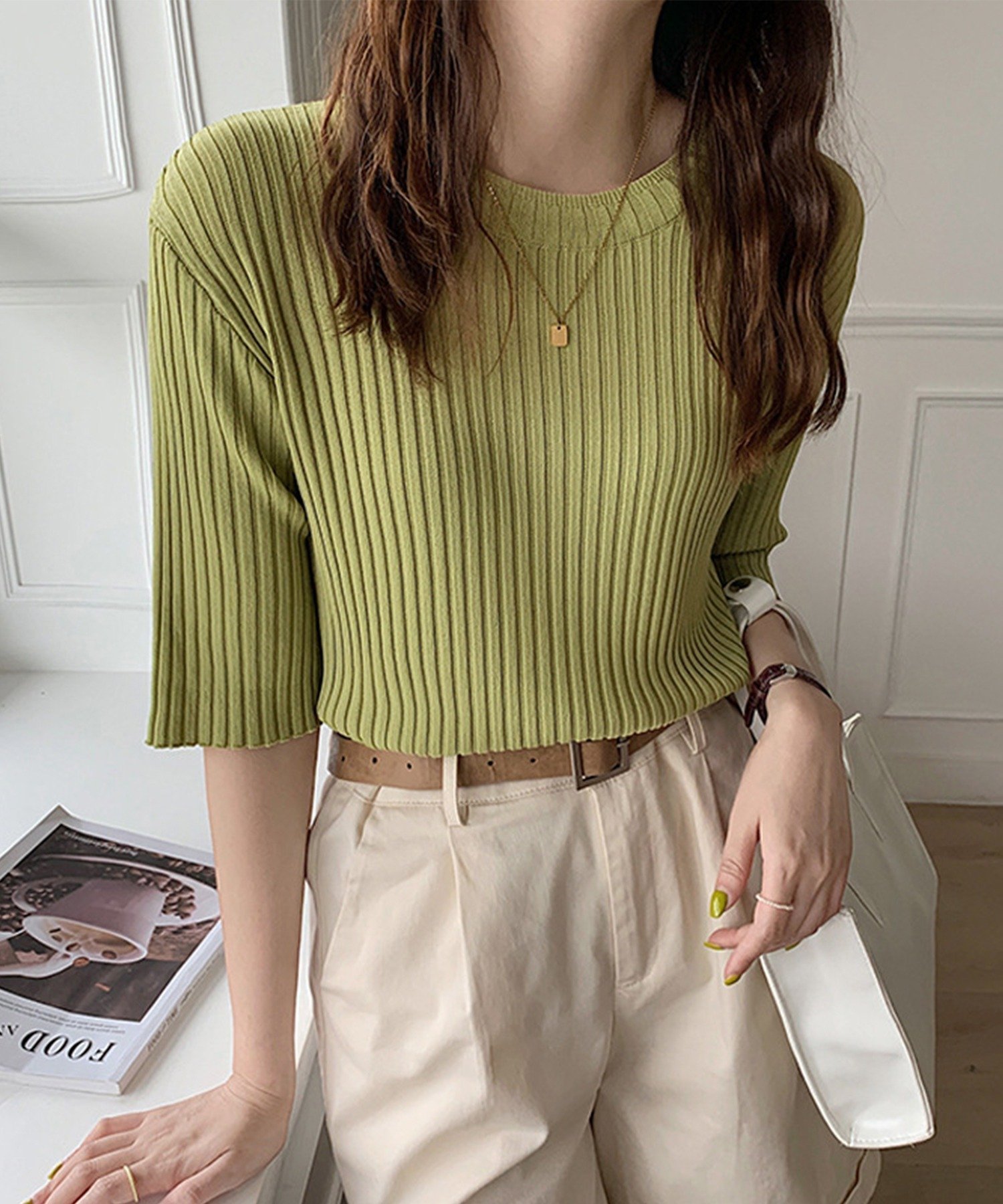 【アイモハ/aimoha】の【Jasmine】大きめリブカットソー インテリア・キッズ・メンズ・レディースファッション・服の通販 founy(ファニー) 　ファッション　Fashion　レディースファッション　Fashion for Women　トップス・カットソー　Cut & Sew Tops　カットソー・ベーシックTシャツ　Cut-and-Sewn Tops / Stretch Tees & Basics　アクセサリー　Fashion Accessories　シンプル　Simple, Minimal　夏　Summer　春　Spring　S/S・春夏　SS, Spring/Summer, Warm Season　グリーン|ID: prp329100004808062 ipo3291000000034890873