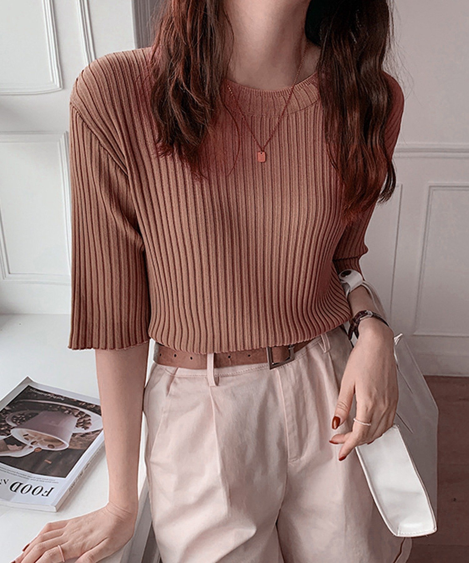 【アイモハ/aimoha】の【Jasmine】大きめリブカットソー インテリア・キッズ・メンズ・レディースファッション・服の通販 founy(ファニー) 　ファッション　Fashion　レディースファッション　Fashion for Women　トップス・カットソー　Cut & Sew Tops　カットソー・ベーシックTシャツ　Cut-and-Sewn Tops / Stretch Tees & Basics　アクセサリー　Fashion Accessories　シンプル　Simple, Minimal　夏　Summer　春　Spring　S/S・春夏　SS, Spring/Summer, Warm Season　ピンク|ID: prp329100004808062 ipo3291000000034890875