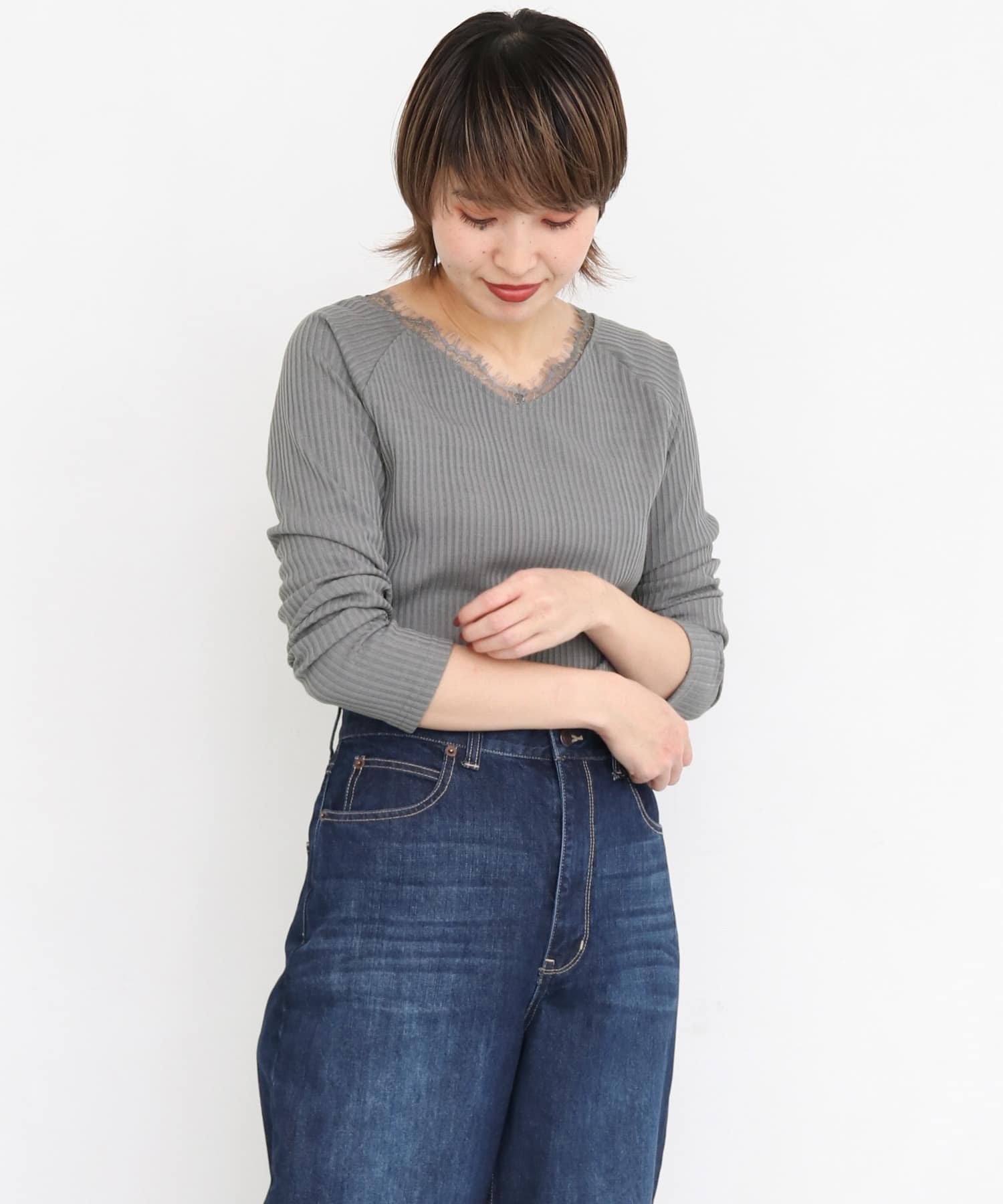 【ケービーエフ/KBF / URBAN RESEARCH】のレース付き裏起毛テレコトップス インテリア・キッズ・メンズ・レディースファッション・服の通販 founy(ファニー) ファッション Fashion レディースファッション Fashion for Women トップス・カットソー Cut & Sew Tops インナー Innerwear カットソー Cut and Sewn Top カーディガン Cardigan, Knitwear フィット Fit, Slim Fit レース Lace, Lace Fabric B.GRAY|ID: prp329100004808072 ipo3291000000034890964