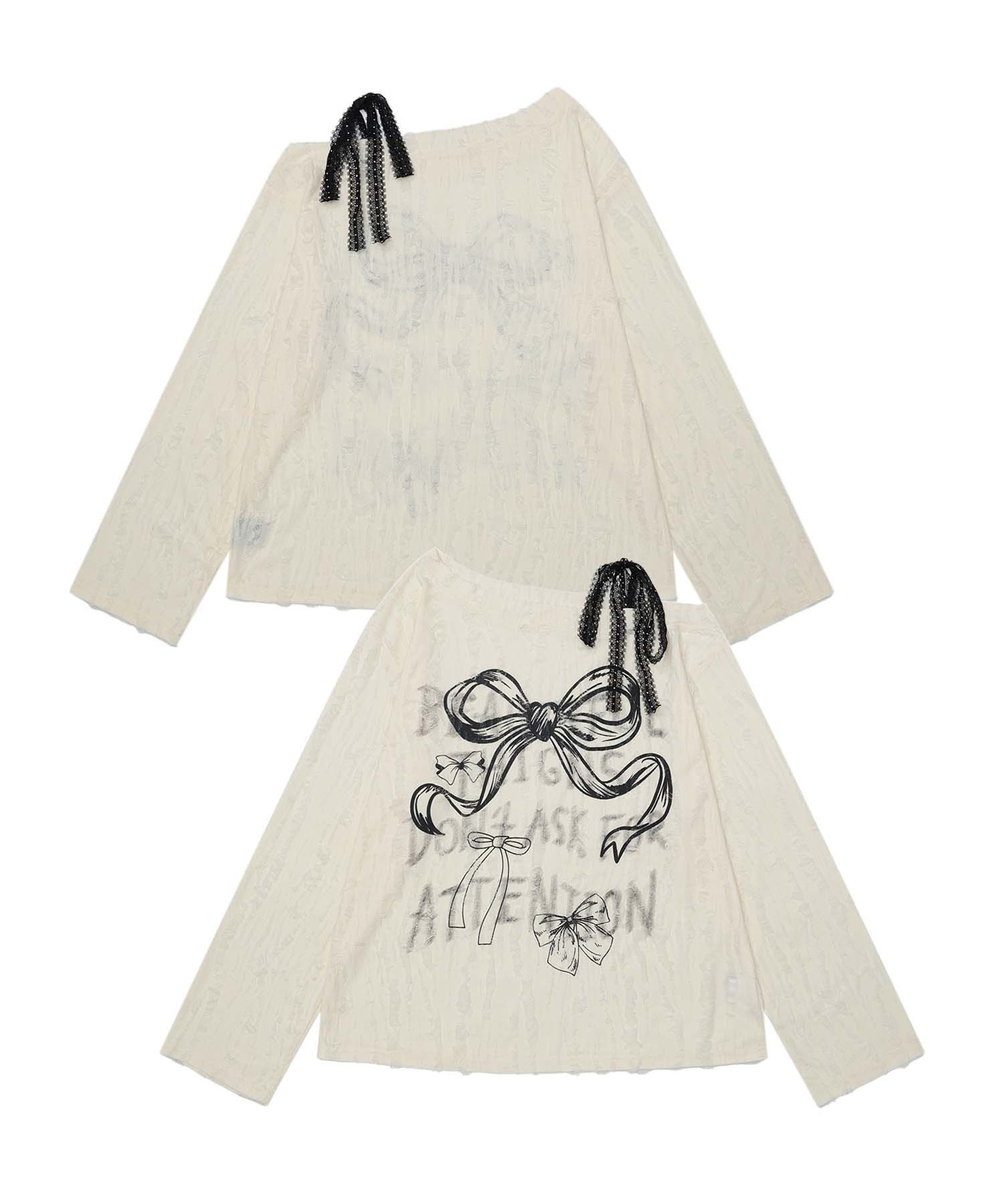 【アイモハ/aimoha】の【HOOK】for girls リボンプリントオープンショルダーダメージトップス 人気、トレンドファッション・服の通販 founy(ファニー) ファッション Fashion レディースファッション Fashion for Women トップス・カットソー Cut & Sew Tops インナー Innerwear カットソー Cut and Sewn Top カーゴパンツ Cargo Pants, Utility Pants ガーリー Girly, Feminine Style シンプル Simple, Minimal タートルネック Turtleneck, High Neck ダメージ Distressed, Destroyed デニム Denim, Jeans Material フェミニン Feminine, Girly フレア Flare, Flared フロント Front, Front Design プリント Print, Printed Pattern ベーシック Basic, Essential リボン Ribbon, Bow レース Lace, Lace Fabric other-1|ID: prp329100004808074 ipo3291000000034890982