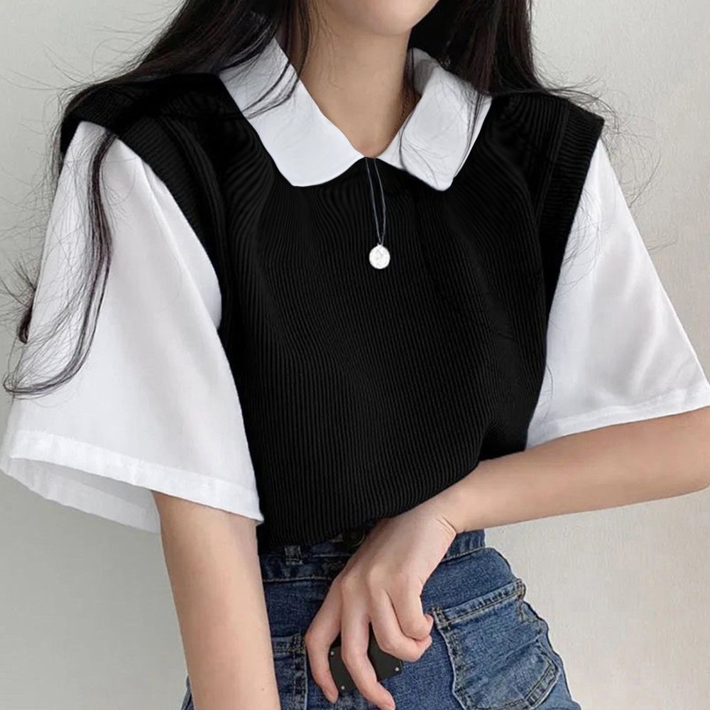 【ミニミニストア/miniministore】の半袖ニットtシャツ レイヤード風Tシャツ インテリア・キッズ・メンズ・レディースファッション・服の通販 founy(ファニー) ファッション Fashion レディースファッション Fashion for Women トップス・カットソー Cut & Sew Tops ニット Knit Tops & Sweaters シャツ・ブラウス・オフィスカジュアル Elegant Blouses & Button-Ups ロングTシャツ・Tシャツ Longline T-Shirts & Tees カットソー Cut and Sewn Top ボトム Bottoms, Lower Wear 半袖 Short Sleeve, Half Sleeve 夏 Summer ブラック|ID: prp329100004808104 ipo3291000000034891374