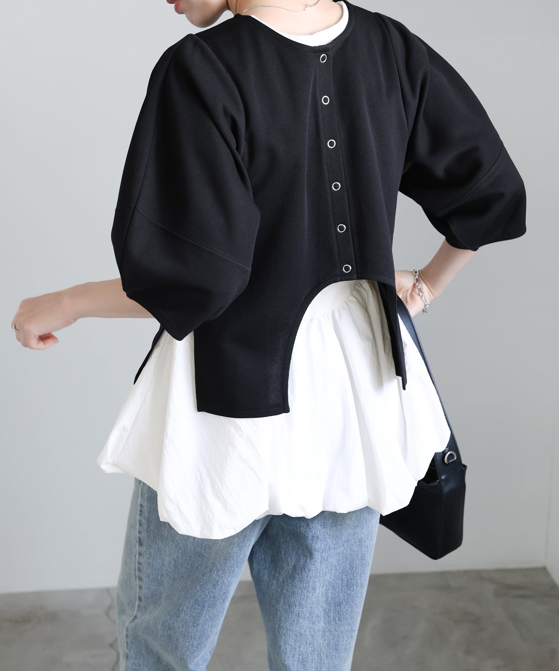 【セレクトモカ/SELECT MOCA】のハーフスリーブバルーントップス 人気、トレンドファッション・服の通販 founy(ファニー) ファッション Fashion レディースファッション Fashion for Women トップス・カットソー Cut & Sew Tops おすすめ Recommended / Our Picks カーディガン Cardigan, Knitwear トレンド Trend, Trending Now ドッキング Docking, Mixed Material フィット Fit, Slim Fit リブニット Rib Knit, Ribbed Knit 今季 This Season, Current Season 夏 Summer other-1|ID: prp329100004808220 ipo3291000000034892316