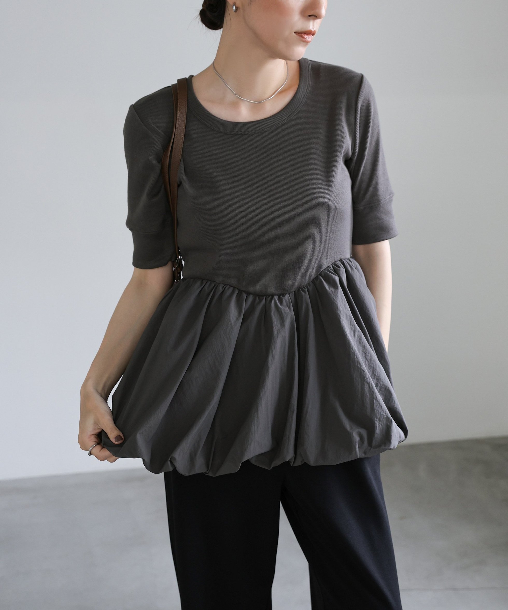 【セレクトモカ/SELECT MOCA】のハーフスリーブバルーントップス インテリア・キッズ・メンズ・レディースファッション・服の通販 founy(ファニー) ファッション Fashion レディースファッション Fashion for Women トップス・カットソー Cut & Sew Tops おすすめ Recommended / Our Picks カーディガン Cardigan, Knitwear トレンド Trend, Trending Now ドッキング Docking, Mixed Material フィット Fit, Slim Fit リブニット Rib Knit, Ribbed Knit 今季 This Season, Current Season 夏 Summer チャコールグレー-920|ID: prp329100004808220 ipo3291000000034892318