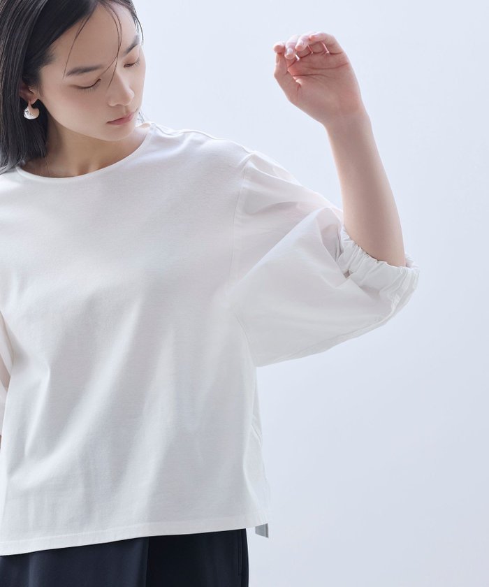 【ビアンカ/BIANCA】の【デイリーユース】リラクシーコンビカットソー インテリア・キッズ・メンズ・レディースファッション・服の通販 founy(ファニー) https://founy.com/ ファッション Fashion レディースファッション Fashion for Women トップス・カットソー Cut & Sew Tops カットソー・ベーシックTシャツ Cut-and-Sewn Tops / Stretch Tees & Basics 春 Spring 洗える Machine Washable 秋 Autumn カットソー Cut and Sewn Top シルケット Silket, Silky Cotton ストレッチ Stretch, Stretchy Fabric ファブリック Fabric, Textile リラックス Relax, Relaxed Fit おすすめ Recommended / Our Picks 夏 Summer エレガント 上品 Elegant |ID: prp329100004808260 ipo3291000000034892634