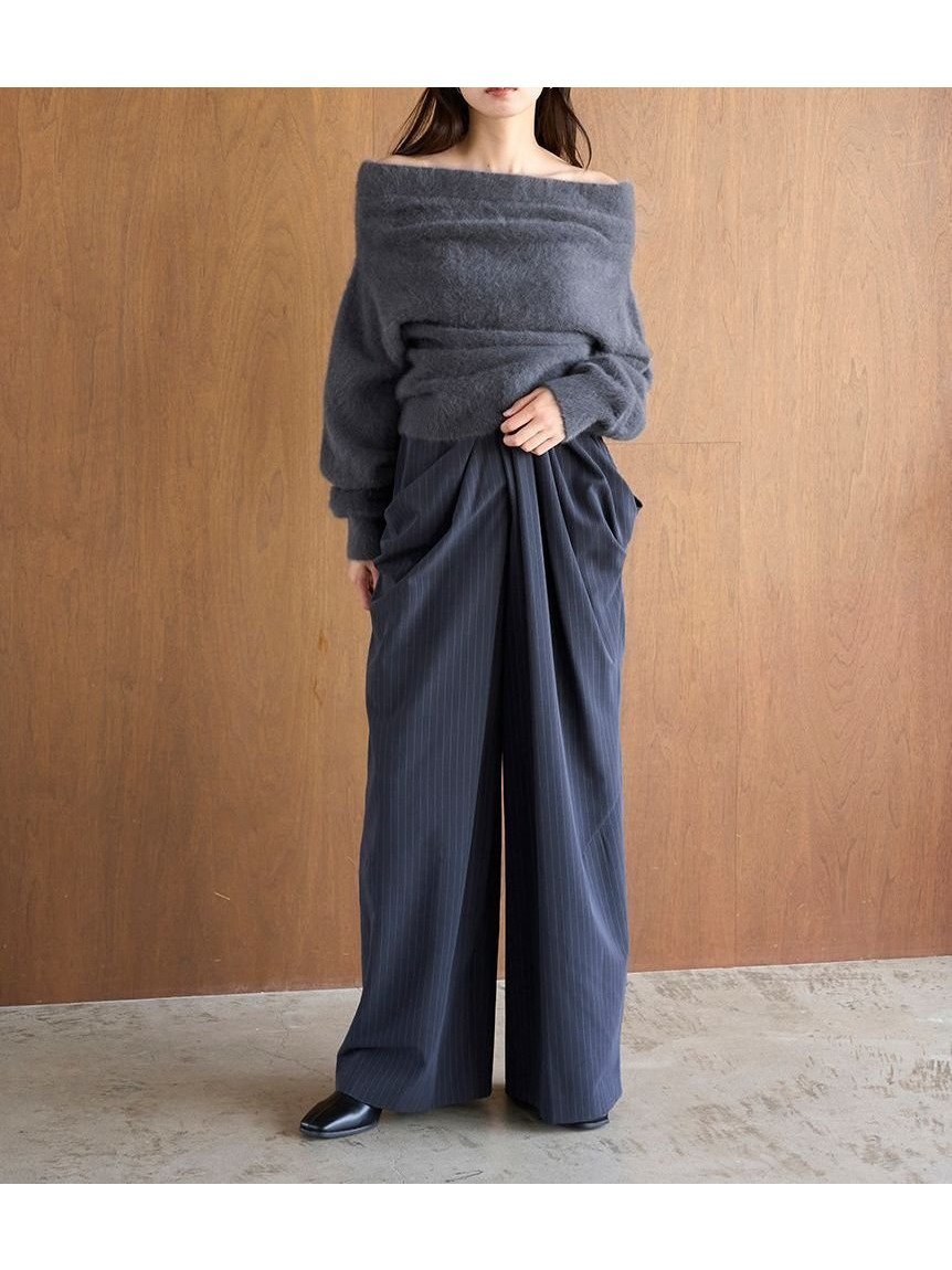 【スナイデル/SNIDEL】のハイウエストドレープパンツ インテリア・キッズ・メンズ・レディースファッション・服の通販 founy(ファニー) 　ファッション　Fashion　レディースファッション　Fashion for Women　パンツ　Pants & Trousers　ウェーブ　Wavy Pattern　今季　This Season, Current Season　シャーリング　Shirring, Ruched　ストライプ　Stripe, Striped Pattern　スマート　Smart, Elegant　とろみ　Fluid, Flowy Fabric　ドレープ　Drape, Draping Fabric　フィット　Fit, Slim Fit　フェミニン　Feminine, Girly　無地　Plain, Solid Color　リブニット　Rib Knit, Ribbed Knit　ワイド　Wide, Wide Fit　おすすめ　Recommended / Our Picks　NVY[089]|ID: prp329100004808323 ipo3291000000034893226