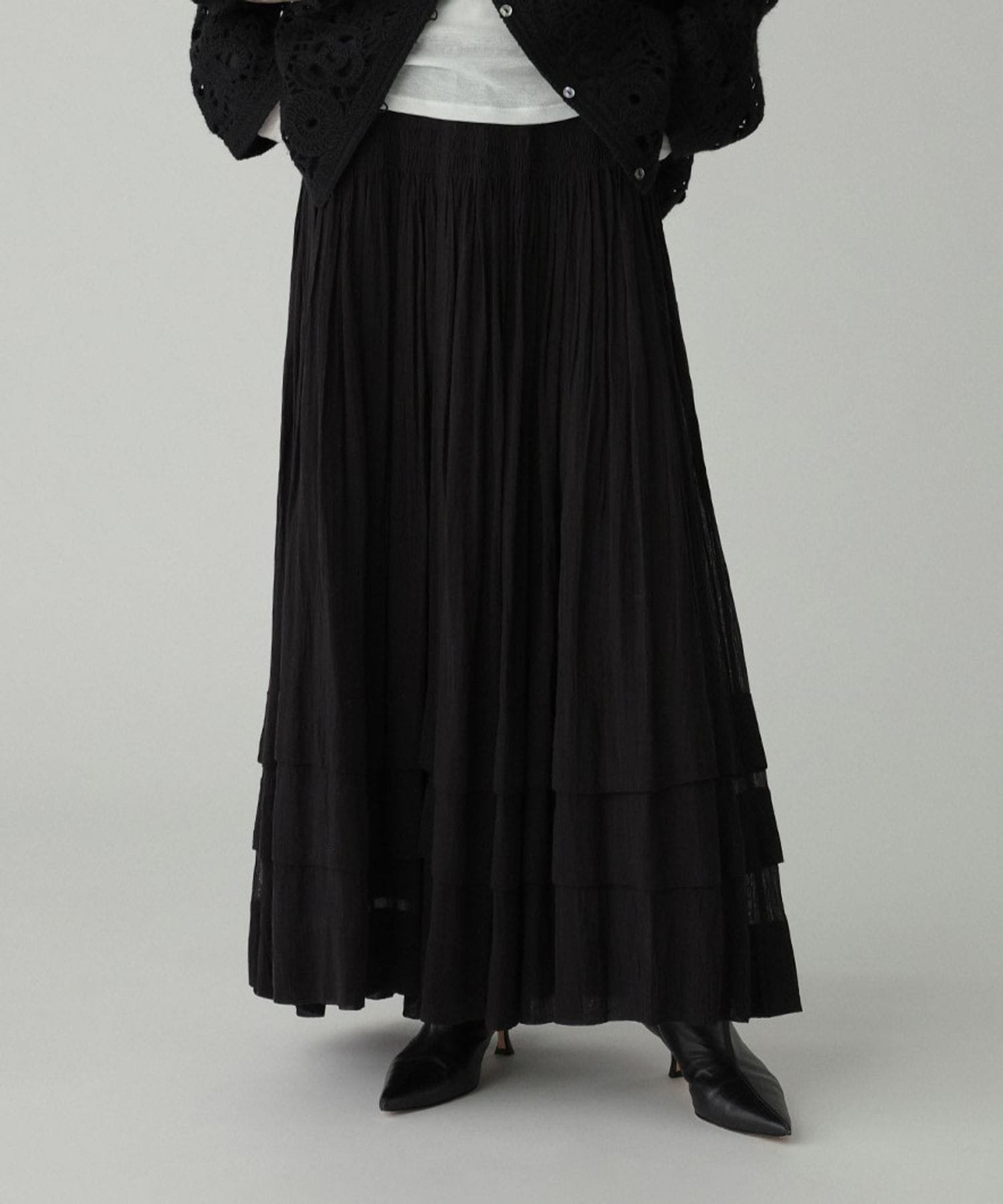 【バビロン/BABYLONE / KIDS】のコットンボリュームスカート インテリア・キッズ・メンズ・レディースファッション・服の通販 founy(ファニー) 　ファッション　Fashion　キッズファッション　Fashion for Kids　おすすめ　Recommended / Our Picks　インド　Indian Textile　シンプル　Simple, Minimal　ジョーゼット　Georgette, Semi-Sheer Fabric　フレア　Flare, Flared　エレガント 上品　Elegant　再入荷　Restock / Back in Stock　A/W・秋冬　Autumn/Winter　ブラック19|ID: prp329100004808424 ipo3291000000034894210