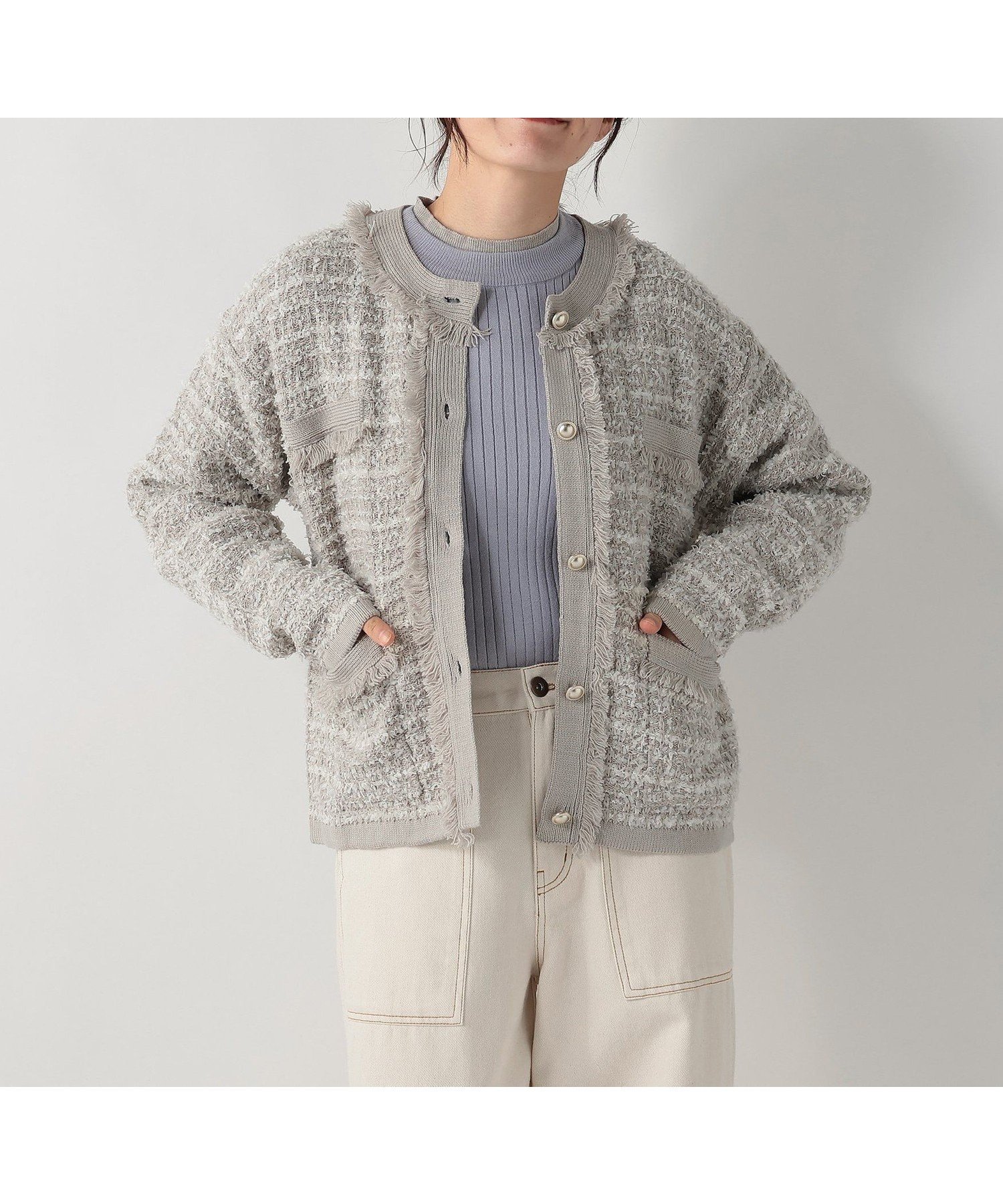 【アフタヌーンティー リビング/Afternoon Tea LIVING】のツイードライクカーディガン インテリア・キッズ・メンズ・レディースファッション・服の通販 founy(ファニー) ファッション Fashion レディースファッション Fashion for Women トップス・カットソー Cut & Sew Tops カーディガン・羽織り Layered Style Cardigans おすすめ Recommended / Our Picks カーディガン Cardigan, Knitwear シンプル Simple, Minimal ジャケット Jacket, Outerwear ツイード Twill, Twill Weave デニム Denim, Jeans Material バランス Balance, Style Balance ポケット Pocket, Pocket Detail メタル Metal, Metal Parts グレー|ID: prp329100004808447 ipo3291000000034894439