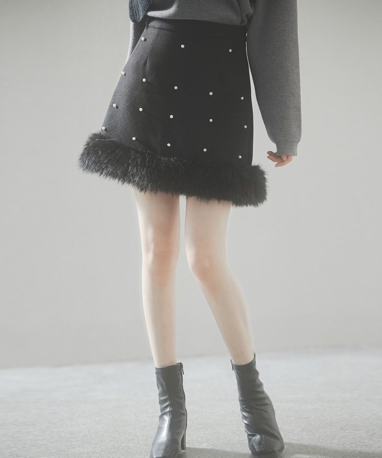 【セゾンドパピヨン/SAISON DE PAPILLON】のパール付きハイウエストツイードミニスカート インテリア・キッズ・メンズ・レディースファッション・服の通販 founy(ファニー) ファッション Fashion レディースファッション Fashion for Women スカート Skirts ミニスカート Mini Skirts インナー Innerwear ガーリー Girly, Feminine Style コンシャス Conscious, Bodycon シンプル Simple, Minimal パール Pearl, Pearl Accent フロント Front, Front Design ブラック|ID: prp329100004808461 ipo3291000000034894656