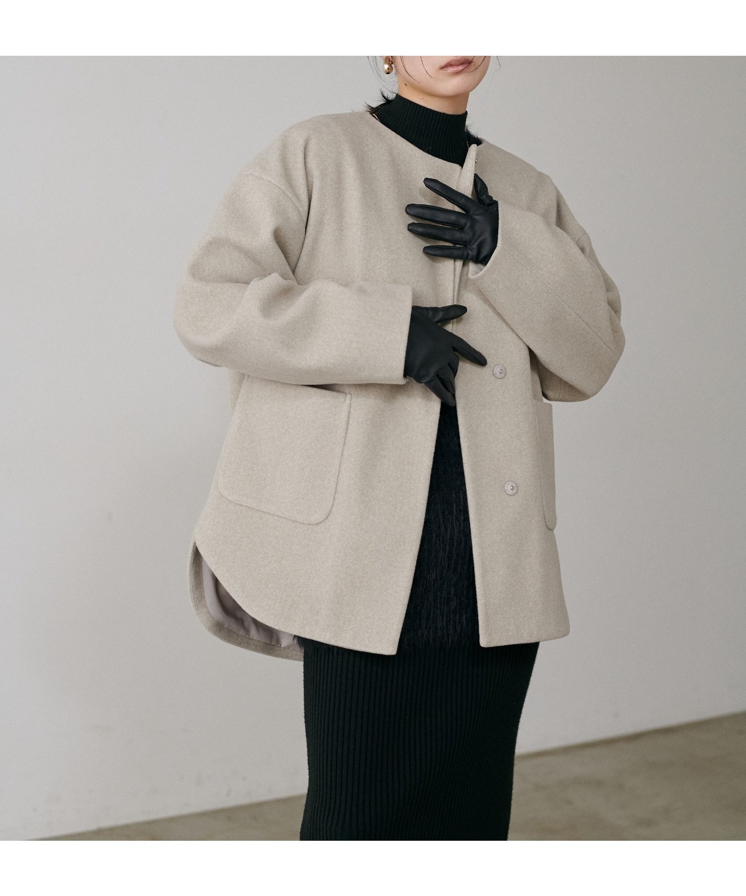 【ラルタ/LARUTA】のラウンドヘムニットメルトンコート インテリア・キッズ・メンズ・レディースファッション・服の通販 founy(ファニー) 　ファッション　Fashion　レディースファッション　Fashion for Women　アウター　Coat / Outerwear Collection　コート・ロングコート・ピーコート　Long Coats, Peacoats & More　インナー　Innerwear　シンプル　Simple, Minimal　ハイネック　High Neck, Mock Neck　ベーシック　Basic, Essential　ボトム　Bottoms, Lower Wear　ポケット　Pocket, Pocket Detail　メルトン　Melton, Heavy Wool　リラックス　Relax, Relaxed Fit　ロング　Long, Long-Length　冬　Winter / This Winter　再入荷　Restock / Back in Stock　2025年　2025　2025-2026秋冬・A/W　Autumn/Winter 2025–26 AW25–26　ベージュ系その他|ID: prp329100004808477 ipo3291000000034894796