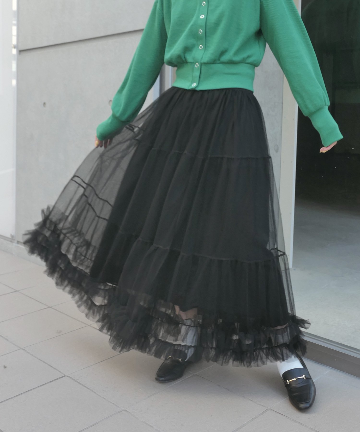 【コーナーズ/CORNERS】のチュールティアードスカート インテリア・キッズ・メンズ・レディースファッション・服の通販 founy(ファニー) 　ファッション　Fashion　レディースファッション　Fashion for Women　スカート　Skirts　ティアードスカート　Tiered Skirts　チュール　Tulip, Tulip Motif　フリル　Frill, Ruffle　ブラック|ID: prp329100004808503 ipo3291000000034895067