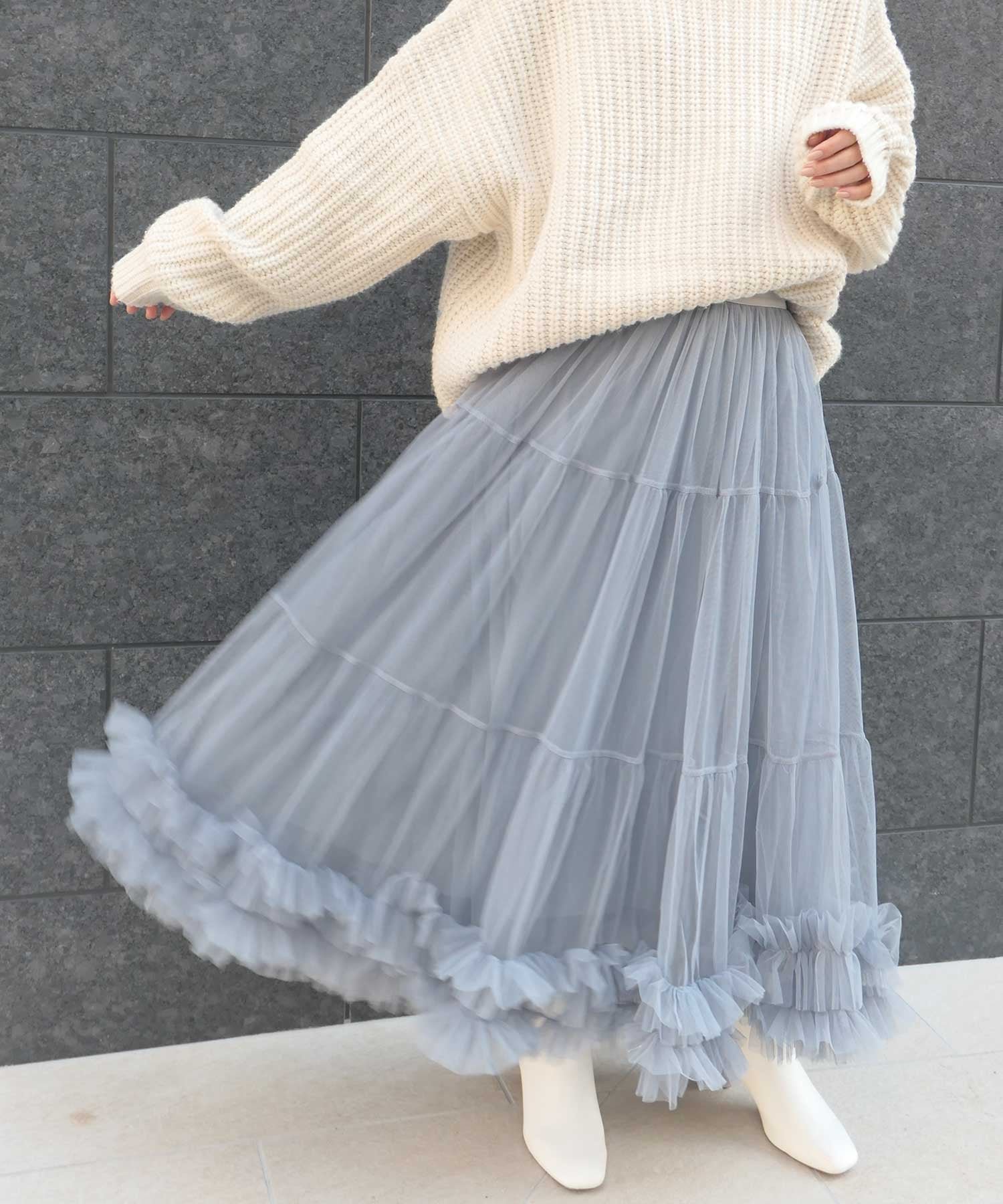 【コーナーズ/CORNERS】のチュールティアードスカート インテリア・キッズ・メンズ・レディースファッション・服の通販 founy(ファニー) 　ファッション　Fashion　レディースファッション　Fashion for Women　スカート　Skirts　ティアードスカート　Tiered Skirts　チュール　Tulip, Tulip Motif　フリル　Frill, Ruffle　グレー|ID: prp329100004808503 ipo3291000000034895072
