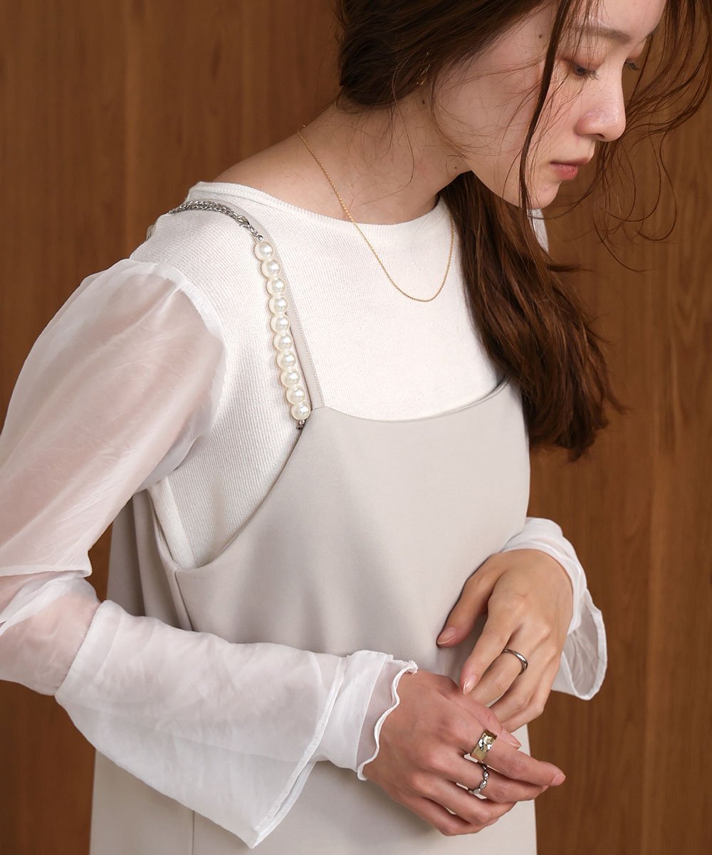 【バブ ブージュルード/Bab Bou Jeloud】の【低身長向けサイズあり】肩パールキャミワンピース インテリア・キッズ・メンズ・レディースファッション・服の通販 founy(ファニー) 　ファッション　Fashion　レディースファッション　Fashion for Women　ワンピース　Dresses　キャミソールワンピース　Camisole Dresses　インナー　Innerwear　カットソー　Cut and Sewn Top　キャミソール　Camisole, Spaghetti Strap Top　キャミワンピース　Cami Dress, Slip Dress　シアー　Sheer, See-Through　シンプル　Simple, Minimal　スマート　Smart, Elegant　チェック　Check, Plaid, Tartan　チェーン　Chain, Chain Strap　ネックレス　Necklace, Pendant Necklace　パール　Pearl, Pearl Accent　ブレスレット　Bracelet, Wristband　リブニット　Rib Knit, Ribbed Knit　再入荷　Restock / Back in Stock　おすすめ　Recommended / Our Picks　BEIGE|ID: prp329100004808532 ipo3291000000034895360