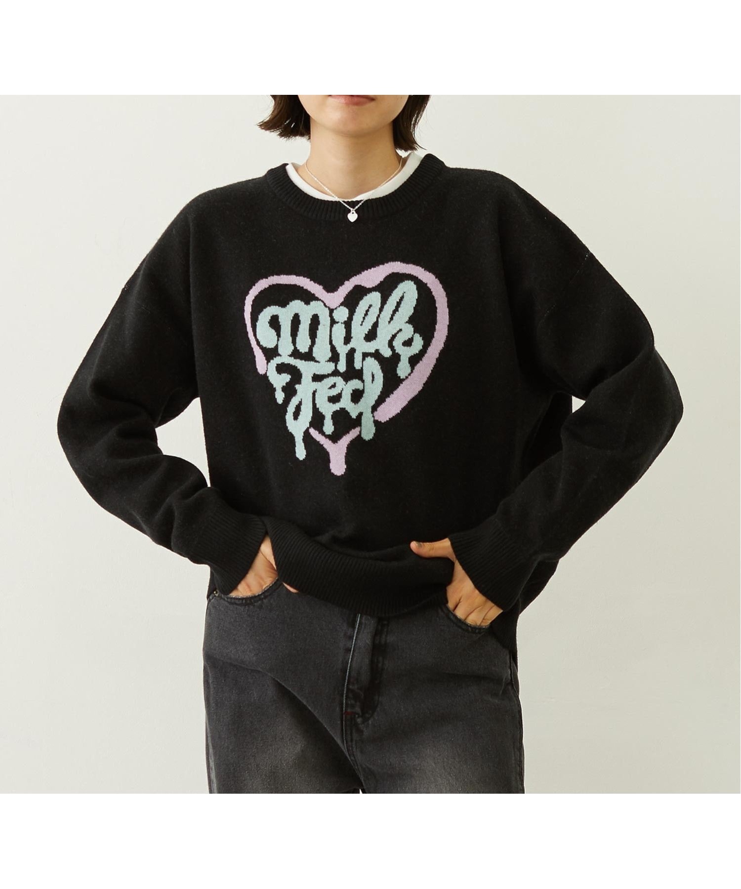 【ミルクフェド/MILKFED.】のMELTY HEART KNIT TOP MILKFED. インテリア・キッズ・メンズ・レディースファッション・服の通販 founy(ファニー) 　ファッション　Fashion　レディースファッション　Fashion for Women　トップス・カットソー　Cut & Sew Tops　ニット　Knit Tops & Sweaters　グラフィック　Graphic, Graphic Design　エレガント 上品　Elegant　人気　Popular, Best Seller　BLACK|ID: prp329100004808541 ipo3291000000034895408