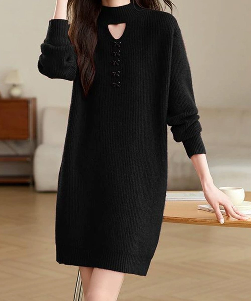 【ミニミニストア/miniministore】の胸元セクシーニットワンピース リボン付き インテリア・キッズ・メンズ・レディースファッション・服の通販 founy(ファニー) ファッション Fashion レディースファッション Fashion for Women ワンピース Dresses ニットワンピース Knit Dresses アクリル Acrylic Material シンプル Simple, Minimal 長袖 Long Sleeve, Full Sleeve フェミニン Feminine, Girly モックネック Mock Neck, Short Turtleneck リボン Ribbon, Bow A/W・秋冬 Autumn/Winter エレガント 上品 Elegant ビジネス 仕事 通勤 Business / Work / Commuting ブラック|ID: prp329100004808546 ipo3291000000034895435