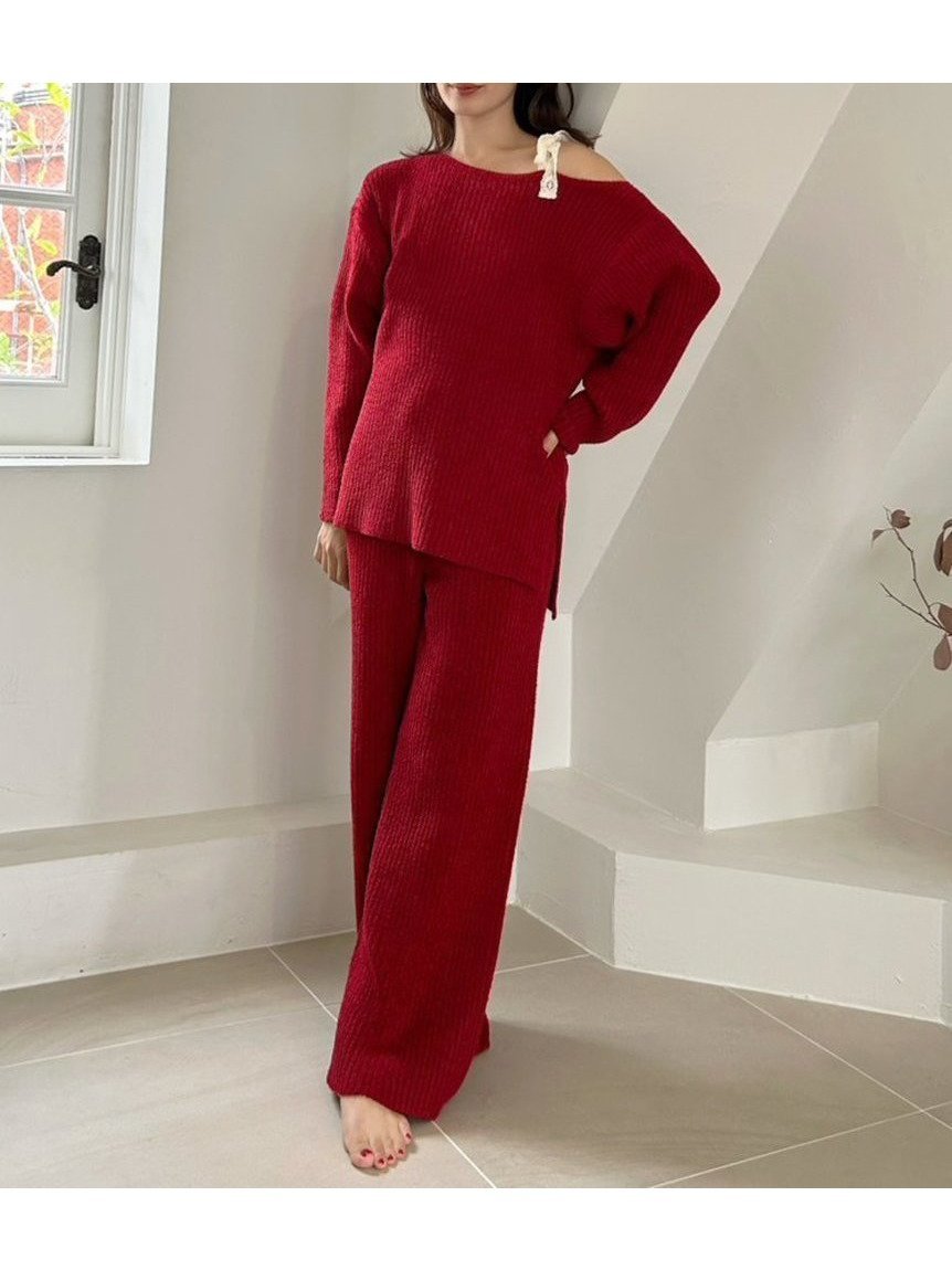 【スナイデル ホーム/SNIDEL HOME】のリボンセットアップ インテリア・キッズ・メンズ・レディースファッション・服の通販 founy(ファニー) 　ファッション　Fashion　レディースファッション　Fashion for Women　セットアップ　Matching Sets　ショルダー　Shoulder, Shoulder Strap　シンプル　Simple, Minimal　ストレート　Straight, Straight Cut　スマート　Smart, Elegant　セットアップ　Set-Up, Coordinated Outfit　ターバン　Turban, Headband　ボトム　Bottoms, Lower Wear　リブニット　Rib Knit, Ribbed Knit　リボン　Ribbon, Bow　レーシー　Lacy, Lace-Like　レース　Lace, Lace Fabric　ワンポイント　One Point, Statement Accent　おすすめ　Recommended / Our Picks　ギフト プレゼント　Gift / Present　RED[046]|ID: prp329100004808575 ipo3291000000034896314