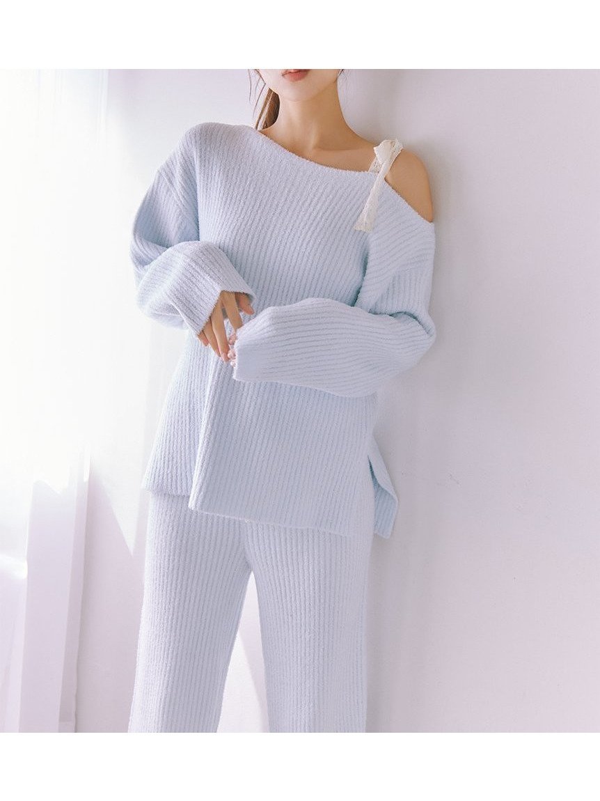 【スナイデル ホーム/SNIDEL HOME】のリボンセットアップ インテリア・キッズ・メンズ・レディースファッション・服の通販 founy(ファニー) 　ファッション　Fashion　レディースファッション　Fashion for Women　セットアップ　Matching Sets　ショルダー　Shoulder, Shoulder Strap　シンプル　Simple, Minimal　ストレート　Straight, Straight Cut　スマート　Smart, Elegant　セットアップ　Set-Up, Coordinated Outfit　ターバン　Turban, Headband　ボトム　Bottoms, Lower Wear　リブニット　Rib Knit, Ribbed Knit　リボン　Ribbon, Bow　レーシー　Lacy, Lace-Like　レース　Lace, Lace Fabric　ワンポイント　One Point, Statement Accent　おすすめ　Recommended / Our Picks　ギフト プレゼント　Gift / Present　LBLU[081]|ID: prp329100004808575 ipo3291000000034896315