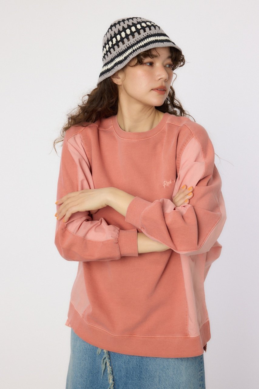 【ロデオクラウンズワイドボウル/RODEO CROWNS WIDE BOWL】のピグメントバック切替トップス インテリア・キッズ・メンズ・レディースファッション・服の通販 founy(ファニー) 　ファッション　Fashion　レディースファッション　Fashion for Women　トップス・カットソー　Cut & Sew Tops　インナー　Innerwear　切替　Switching, Contrast Panel　シンプル　Simple, Minimal　デニム　Denim, Jeans Material　ユーズド　Used, Vintage-Look　L/RED1|ID: prp329100004808977 ipo3291000000034900926