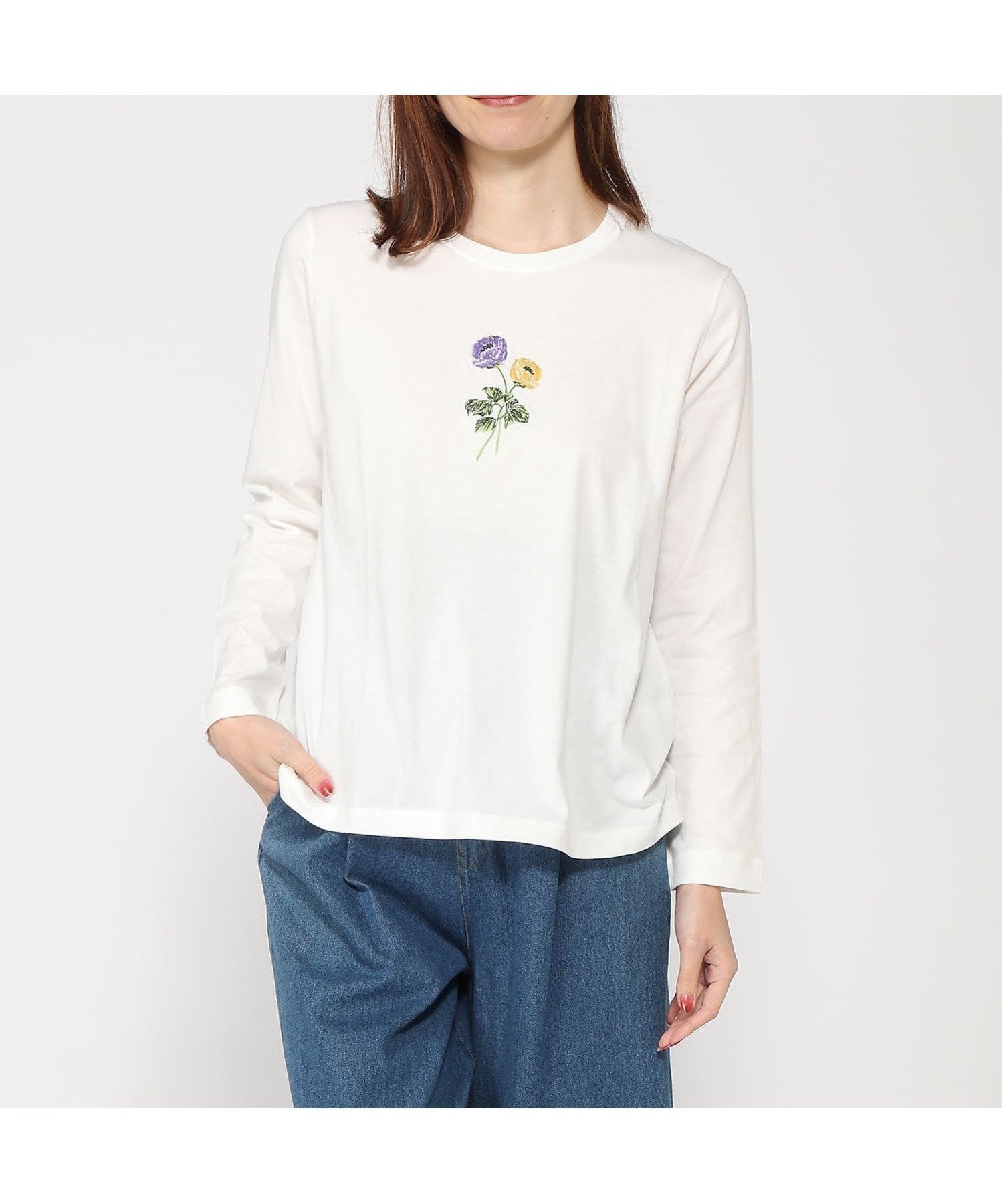 【スーパーハッカ/SUPER HAKKA】の30/-天竺 花のワルツ刺繍ロングスリーブカットソー 人気、トレンドファッション・服の通販 founy(ファニー) ファッション Fashion レディースファッション Fashion for Women トップス・カットソー Cut & Sew Tops カットソー・ベーシックTシャツ Cut-and-Sewn Tops / Stretch Tees & Basics フロント Front, Front Design other-1|ID: prp329100004808999 ipo3291000000034901134