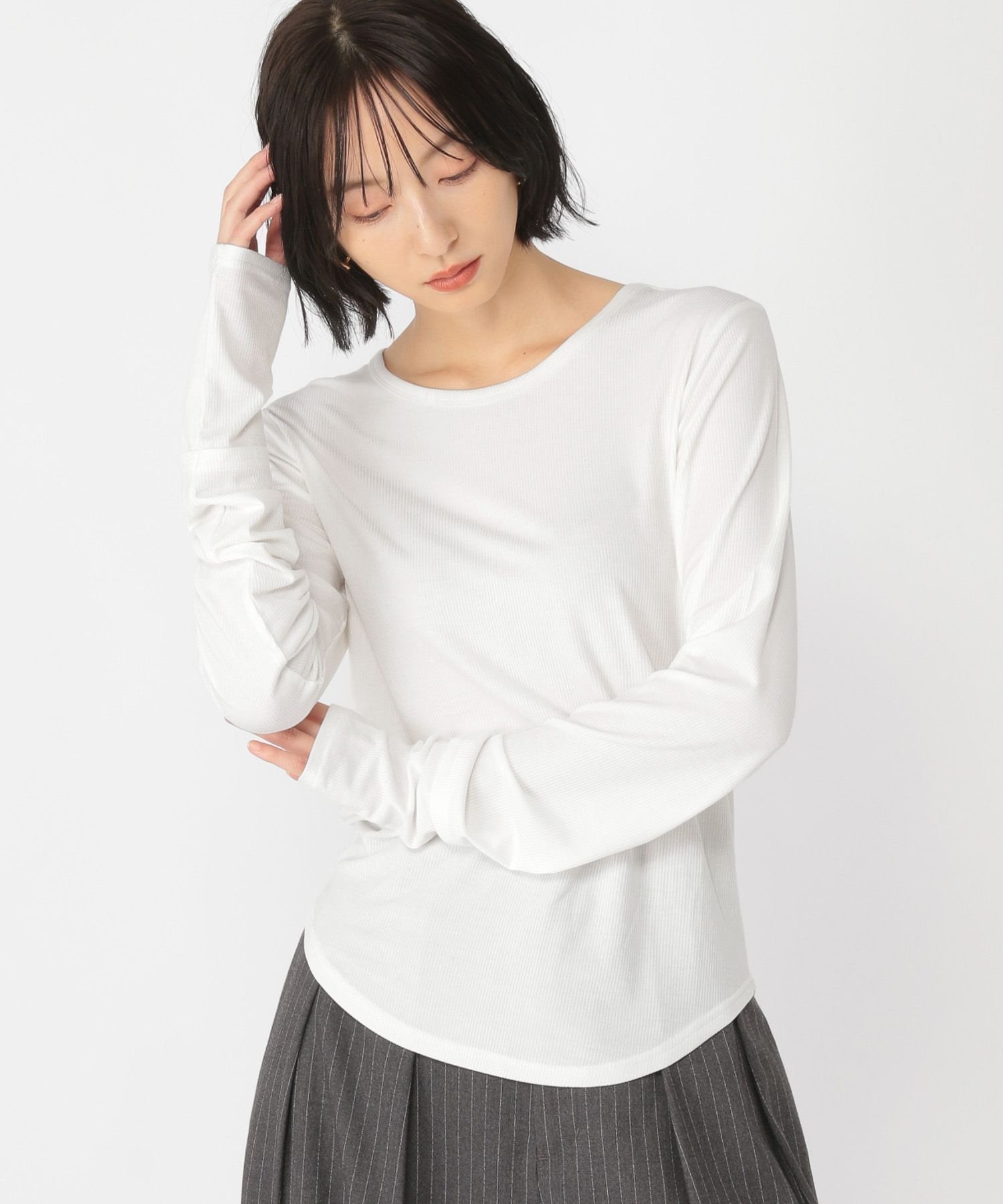 【スタディオ クリップ/studio CLIP】の【daily CLIP】袖レイヤードリブカットソー インテリア・キッズ・メンズ・レディースファッション・服の通販 founy(ファニー) 　ファッション　Fashion　レディースファッション　Fashion for Women　トップス・カットソー　Cut & Sew Tops　カットソー・ベーシックTシャツ　Cut-and-Sewn Tops / Stretch Tees & Basics　おすすめ　Recommended / Our Picks　インナー　Innerwear　カットソー　Cut and Sewn Top　ジャケット　Jacket, Outerwear　ストレッチ　Stretch, Stretchy Fabric　ベスト　Vest, Waistcoat　長袖　Long Sleeve, Full Sleeve　ホワイト10|ID: prp329100004809009 ipo3291000000034901212