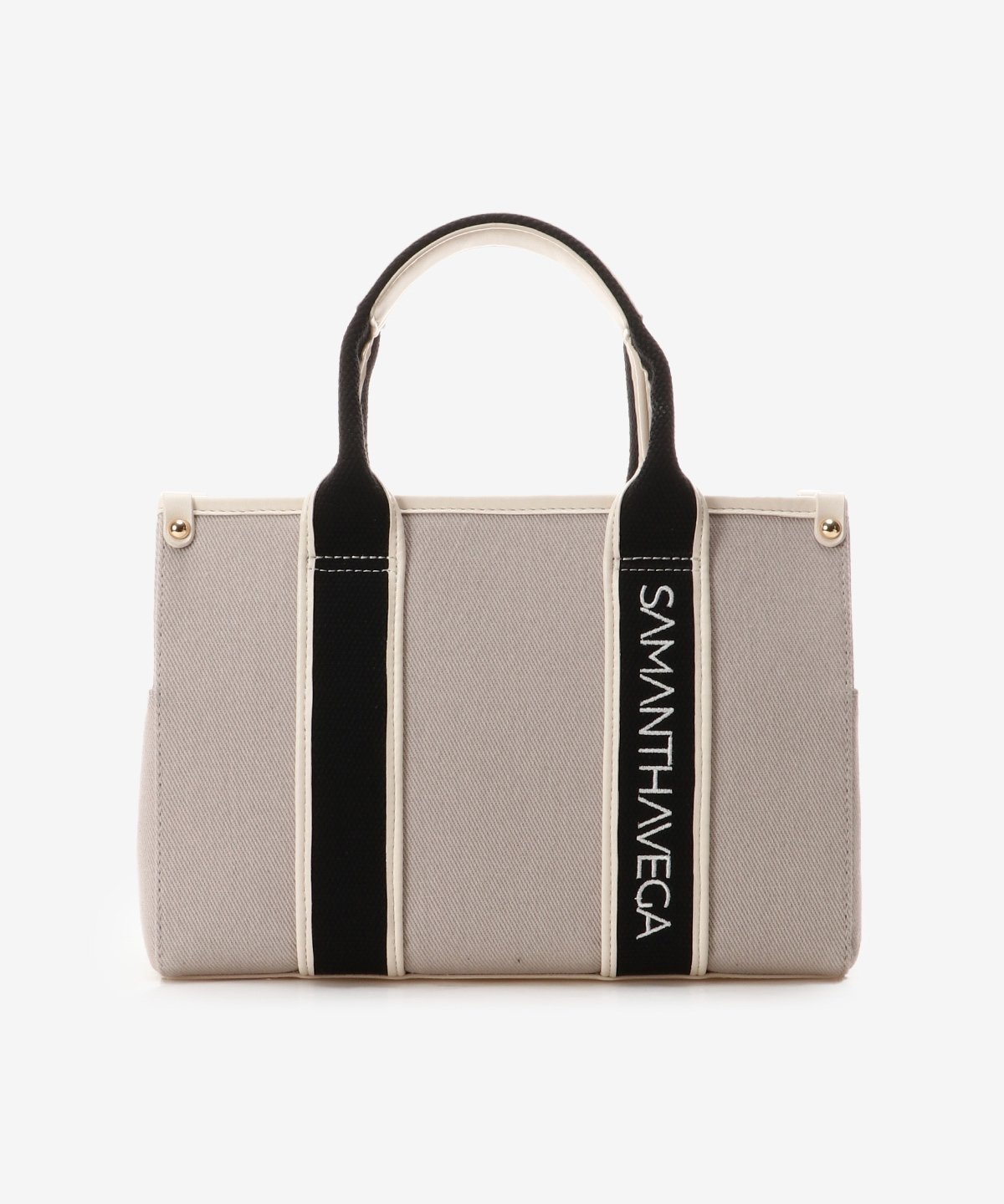 【サマンサ ベガ/SamanthaVega】のロゴテープキャンバスハンドバッグ(小) インテリア・キッズ・メンズ・レディースファッション・服の通販 founy(ファニー) 　ファッション　Fashion　レディースファッション　Fashion for Women　おすすめ　Recommended / Our Picks　キャンバス　Canvas, Canvas Fabric　トレンド　Trend, Trending Now　フォルム　Silhouette, Form　楽ちん　Easy Fit, Comfortable　財布　Wallet, Purse　軽量　Lightweight, Ultra Light　グレー|ID: prp329100004809069 ipo3291000000034901636