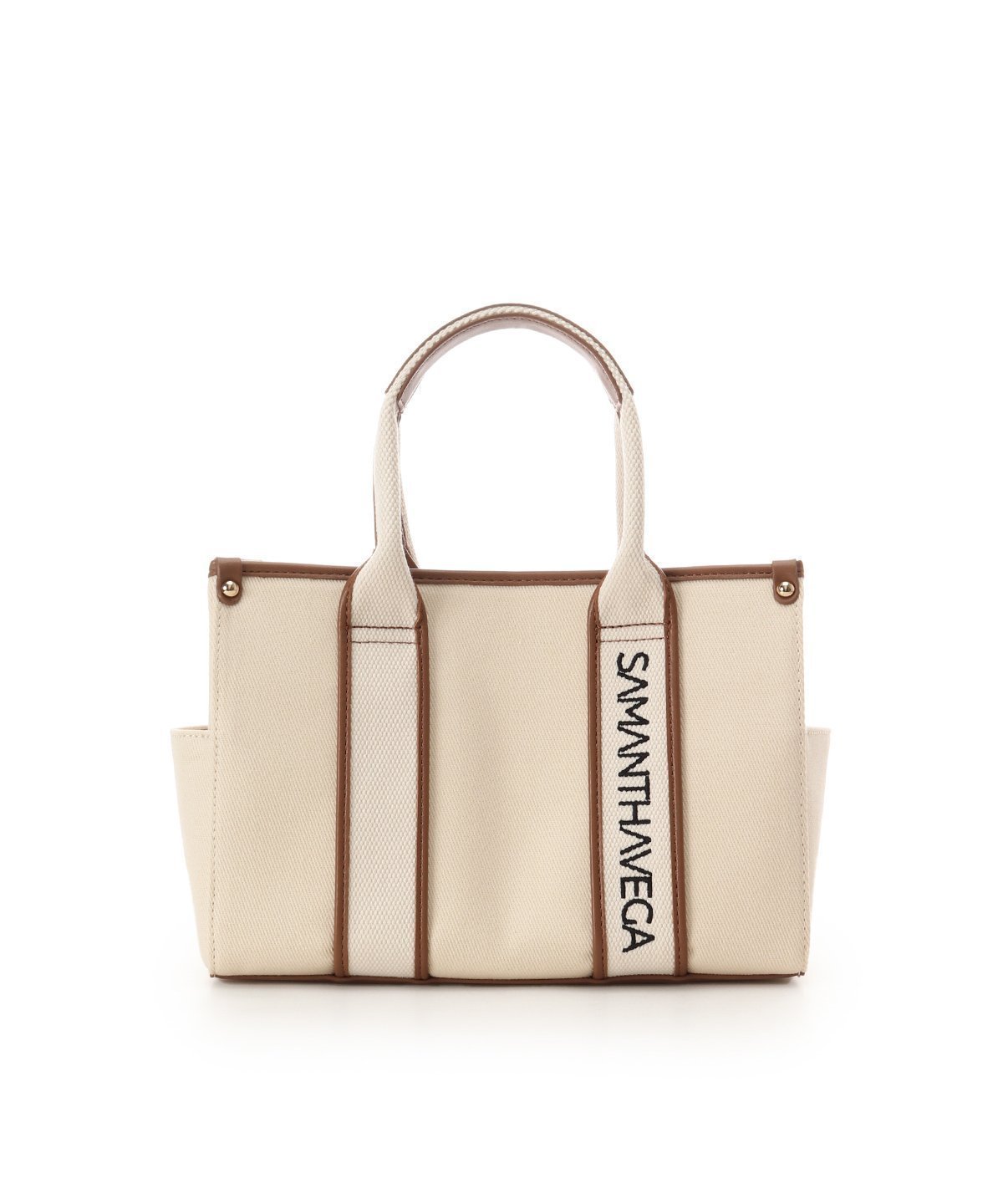 【サマンサ ベガ/SamanthaVega】のロゴテープキャンバスハンドバッグ(小) インテリア・キッズ・メンズ・レディースファッション・服の通販 founy(ファニー) 　ファッション　Fashion　レディースファッション　Fashion for Women　おすすめ　Recommended / Our Picks　キャンバス　Canvas, Canvas Fabric　トレンド　Trend, Trending Now　フォルム　Silhouette, Form　楽ちん　Easy Fit, Comfortable　財布　Wallet, Purse　軽量　Lightweight, Ultra Light　ベージュ|ID: prp329100004809069 ipo3291000000034901643