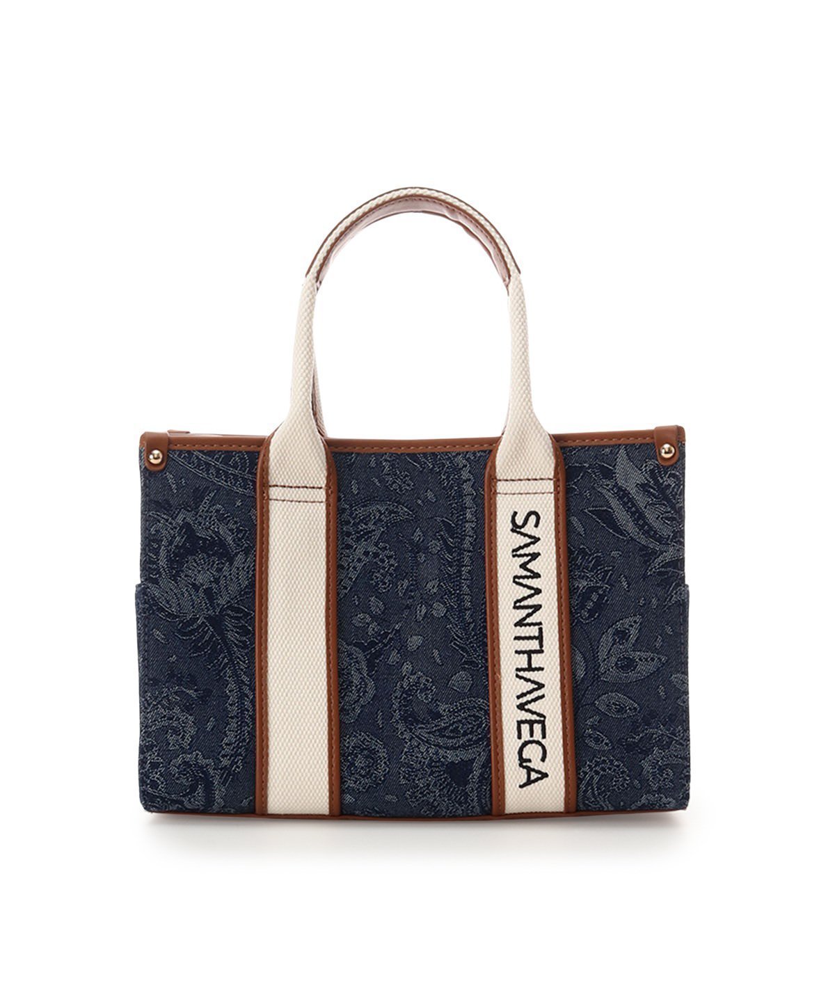 【サマンサ ベガ/SamanthaVega】のロゴテープジャガード調トートバッグ(小) インテリア・キッズ・メンズ・レディースファッション・服の通販 founy(ファニー) 　ファッション　Fashion　レディースファッション　Fashion for Women　バッグ　Bags　コレクション　Collection, Seasonal Line　ショルダー　Shoulder, Shoulder Strap　デニム　Denim, Jeans Material　トレンド　Trend, Trending Now　フロント　Front, Front Design　ペイズリー　Paisley, Ethnic Pattern　ポケット　Pocket, Pocket Detail　財布　Wallet, Purse　インディゴ|ID: prp329100004809104 ipo3291000000034901876