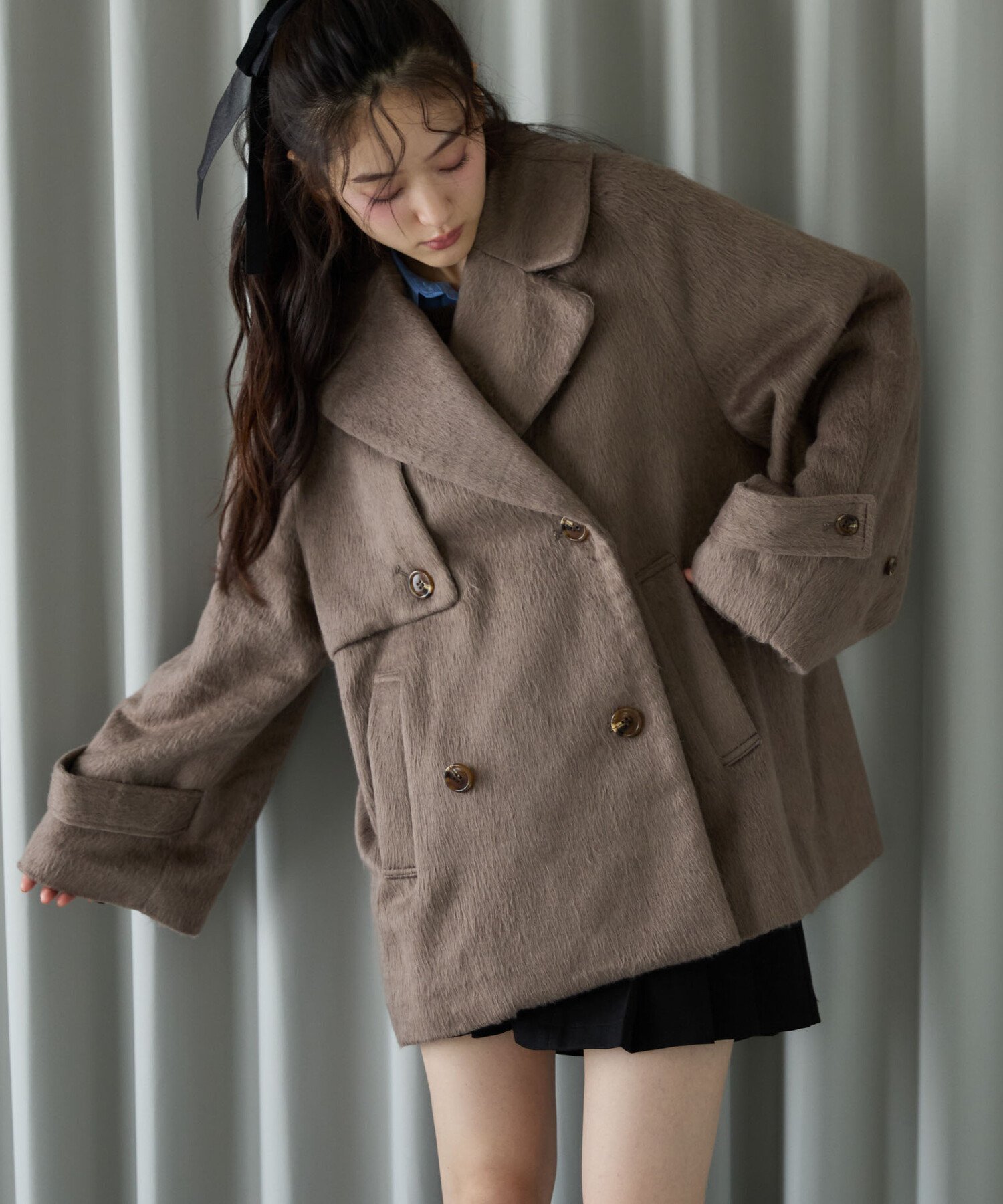 【アルシーヴ/archives】のシャギーダブルミドルコート インテリア・キッズ・メンズ・レディースファッション・服の通販 founy(ファニー) 　ファッション　Fashion　レディースファッション　Fashion for Women　アウター　Coat / Outerwear Collection　コート・ロングコート・ピーコート　Long Coats, Peacoats & More　ベーシック　Basic, Essential　ボトム　Bottoms, Lower Wear　マフラー　Scarf, Muffler　ワンポイント　One Point, Statement Accent　BROWN|ID: prp329100004809110 ipo3291000000034901924