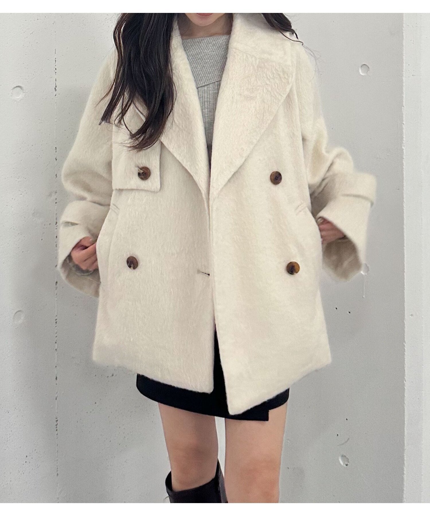 【アルシーヴ/archives】のシャギーダブルミドルコート インテリア・キッズ・メンズ・レディースファッション・服の通販 founy(ファニー) 　ファッション　Fashion　レディースファッション　Fashion for Women　アウター　Coat / Outerwear Collection　コート・ロングコート・ピーコート　Long Coats, Peacoats & More　ベーシック　Basic, Essential　ボトム　Bottoms, Lower Wear　マフラー　Scarf, Muffler　ワンポイント　One Point, Statement Accent　IVORY|ID: prp329100004809110 ipo3291000000034901931