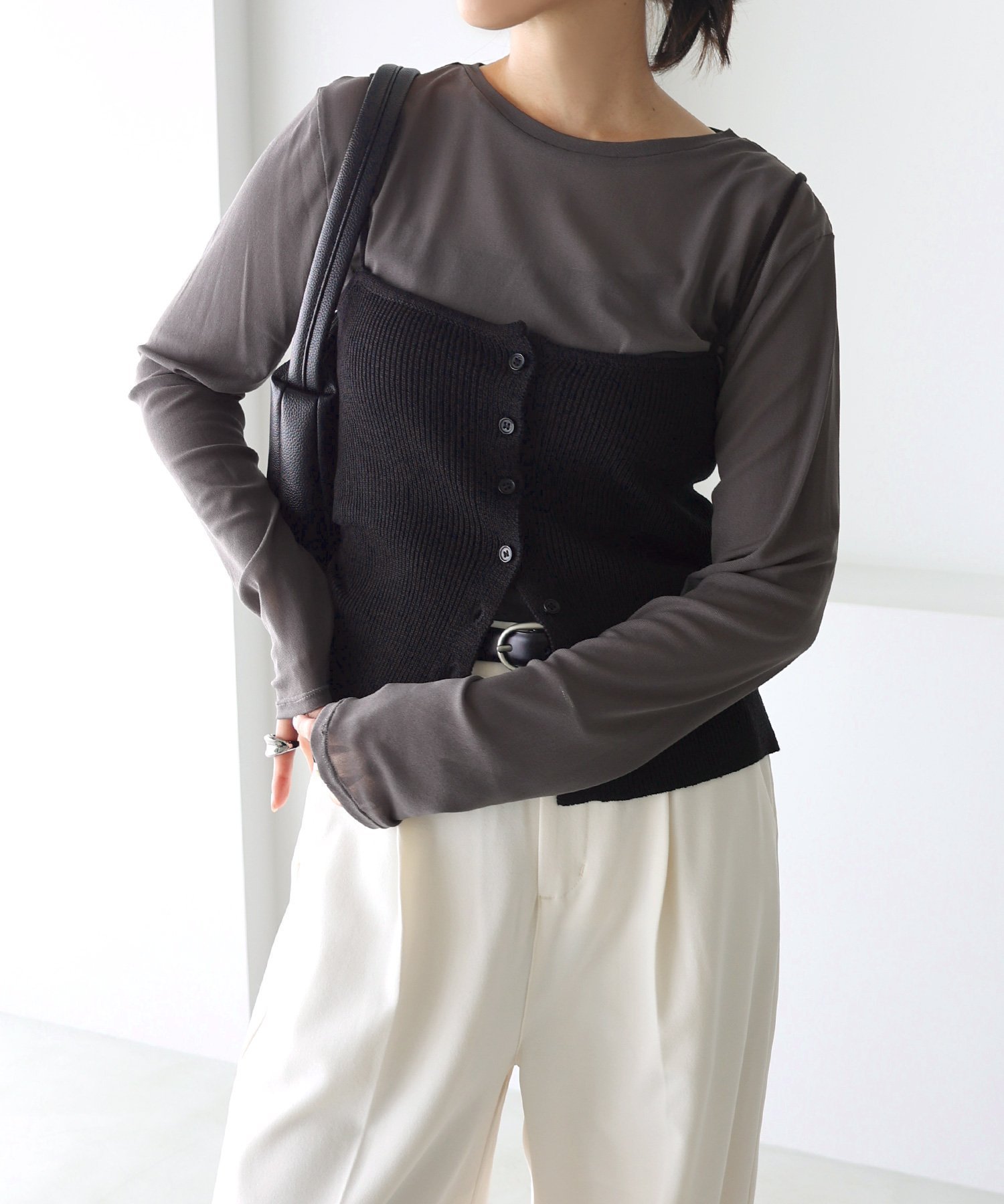 【アンドミー/andme】の【選べるネックデザイン】 長袖 シアー トップス インテリア・キッズ・メンズ・レディースファッション・服の通販 founy(ファニー) 　ファッション　Fashion　レディースファッション　Fashion for Women　トップス・カットソー　Cut & Sew Tops　インナー　Innerwear　シアー　Sheer, See-Through　シンプル　Simple, Minimal　ジャケット　Jacket, Outerwear　スリーブ　Sleeve, Long Sleeve / Short Sleeve　長袖　Long Sleeve, Full Sleeve　バランス　Balance, Style Balance　ベーシック　Basic, Essential　ボトム　Bottoms, Lower Wear　メッシュ　Mesh, Net Fabric　ロング　Long, Long-Length　チャコールグレー【A】|ID: prp329100004809118 ipo3291000000034901991