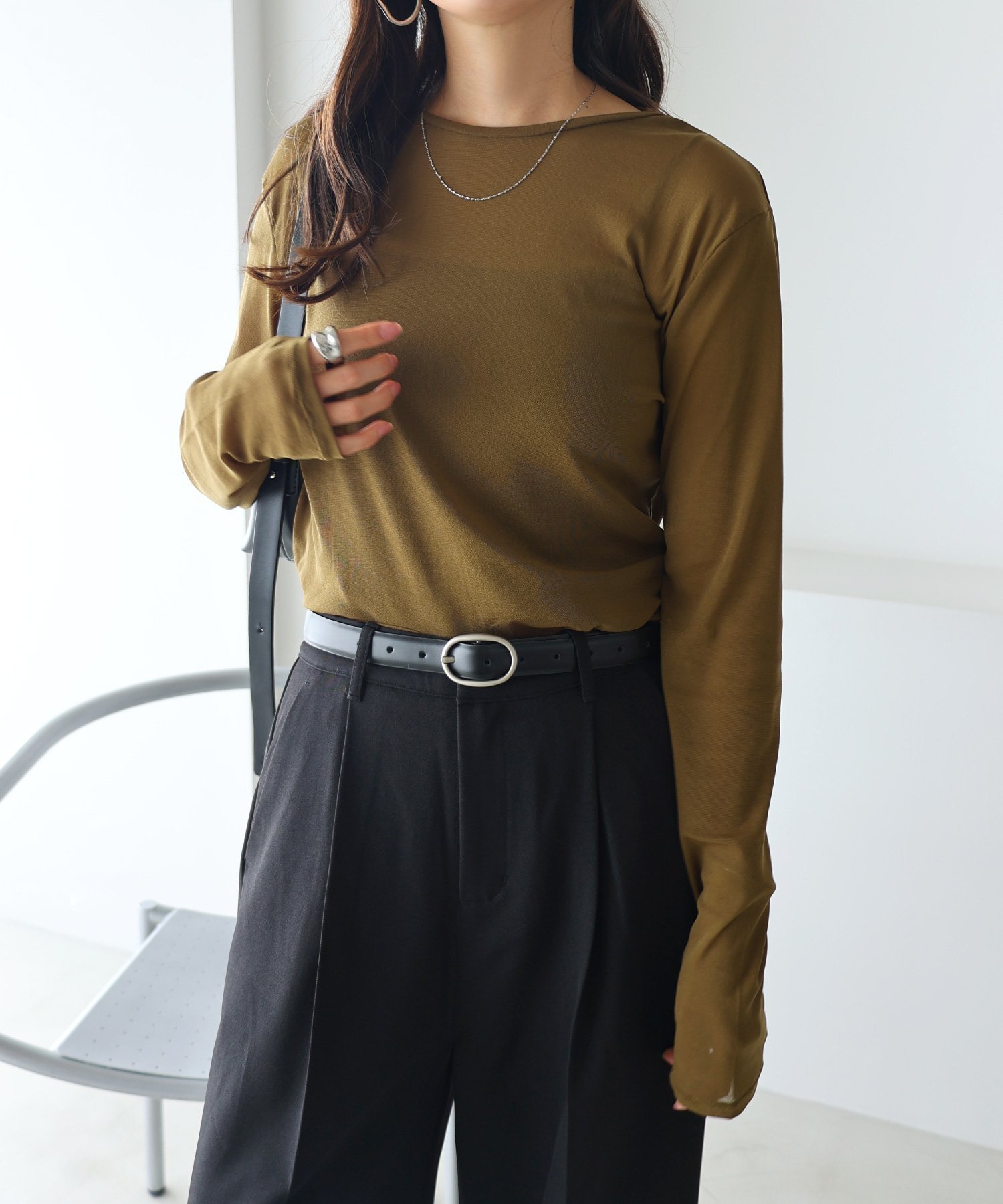 【アンドミー/andme】の【選べるネックデザイン】 長袖 シアー トップス インテリア・キッズ・メンズ・レディースファッション・服の通販 founy(ファニー) 　ファッション　Fashion　レディースファッション　Fashion for Women　トップス・カットソー　Cut & Sew Tops　インナー　Innerwear　シアー　Sheer, See-Through　シンプル　Simple, Minimal　ジャケット　Jacket, Outerwear　スリーブ　Sleeve, Long Sleeve / Short Sleeve　長袖　Long Sleeve, Full Sleeve　バランス　Balance, Style Balance　ベーシック　Basic, Essential　ボトム　Bottoms, Lower Wear　メッシュ　Mesh, Net Fabric　ロング　Long, Long-Length　オリーブブラウン【A】|ID: prp329100004809118 ipo3291000000034901995