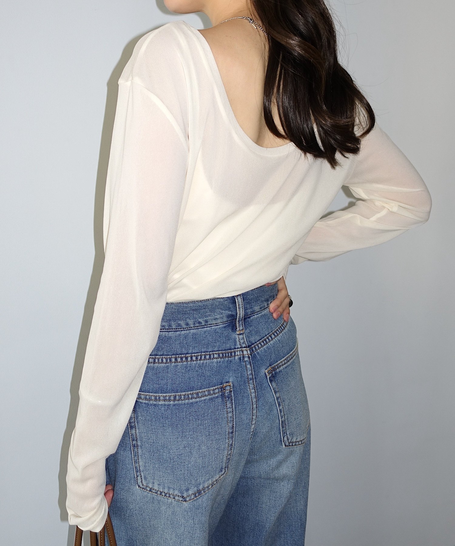 【アンドミー/andme】の【選べるネックデザイン】 長袖 シアー トップス インテリア・キッズ・メンズ・レディースファッション・服の通販 founy(ファニー) 　ファッション　Fashion　レディースファッション　Fashion for Women　トップス・カットソー　Cut & Sew Tops　インナー　Innerwear　シアー　Sheer, See-Through　シンプル　Simple, Minimal　ジャケット　Jacket, Outerwear　スリーブ　Sleeve, Long Sleeve / Short Sleeve　長袖　Long Sleeve, Full Sleeve　バランス　Balance, Style Balance　ベーシック　Basic, Essential　ボトム　Bottoms, Lower Wear　メッシュ　Mesh, Net Fabric　ロング　Long, Long-Length　アイボリー【B】|ID: prp329100004809118 ipo3291000000034901998