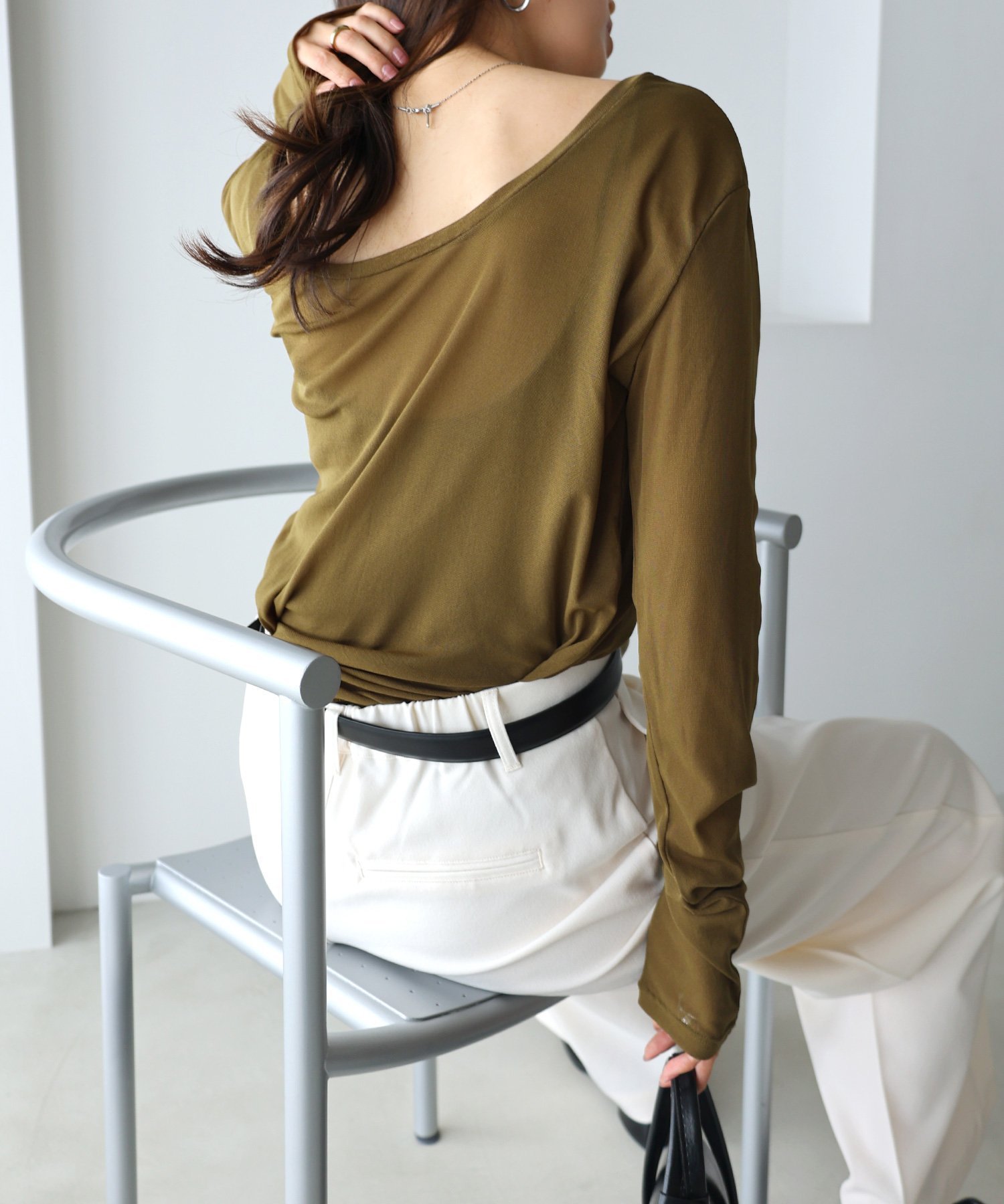 【アンドミー/andme】の【選べるネックデザイン】 長袖 シアー トップス インテリア・キッズ・メンズ・レディースファッション・服の通販 founy(ファニー) 　ファッション　Fashion　レディースファッション　Fashion for Women　トップス・カットソー　Cut & Sew Tops　インナー　Innerwear　シアー　Sheer, See-Through　シンプル　Simple, Minimal　ジャケット　Jacket, Outerwear　スリーブ　Sleeve, Long Sleeve / Short Sleeve　長袖　Long Sleeve, Full Sleeve　バランス　Balance, Style Balance　ベーシック　Basic, Essential　ボトム　Bottoms, Lower Wear　メッシュ　Mesh, Net Fabric　ロング　Long, Long-Length　オリーブブラウン【B】|ID: prp329100004809118 ipo3291000000034902001