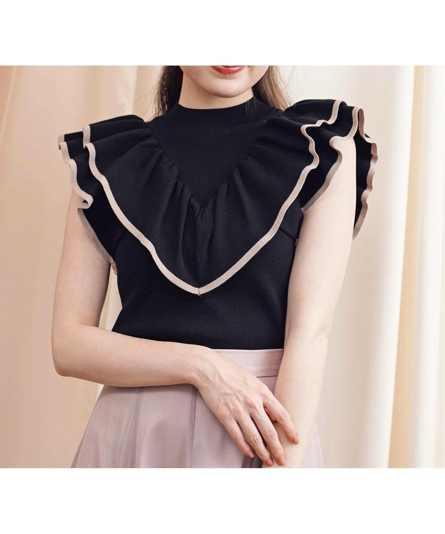 【ノエラ/Noela】のハイネックフリルニット インテリア・キッズ・メンズ・レディースファッション・服の通販 founy(ファニー) ファッション Fashion レディースファッション Fashion for Women トップス・カットソー Cut & Sew Tops ニット Knit Tops & Sweaters ハイネック High Neck, Mock Neck バランス Balance, Style Balance フリル Frill, Ruffle ブラック|ID: prp329100004809123 ipo3291000000034902013